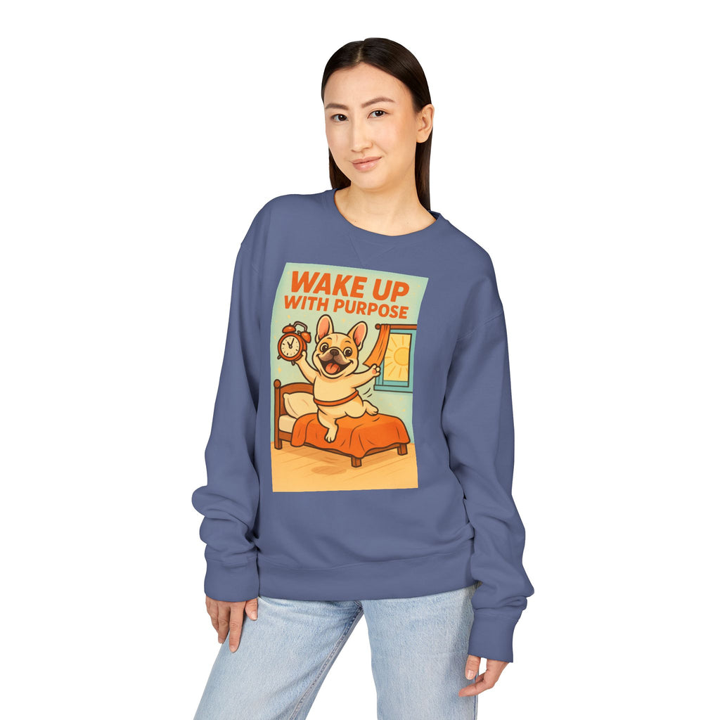 French Bulldog 'Wake Up With Purpose' Sweatshirt | Cozy Crewneck | Pet Lover Gift | Cute Gift for Dog Lovers | Everyday Comfort