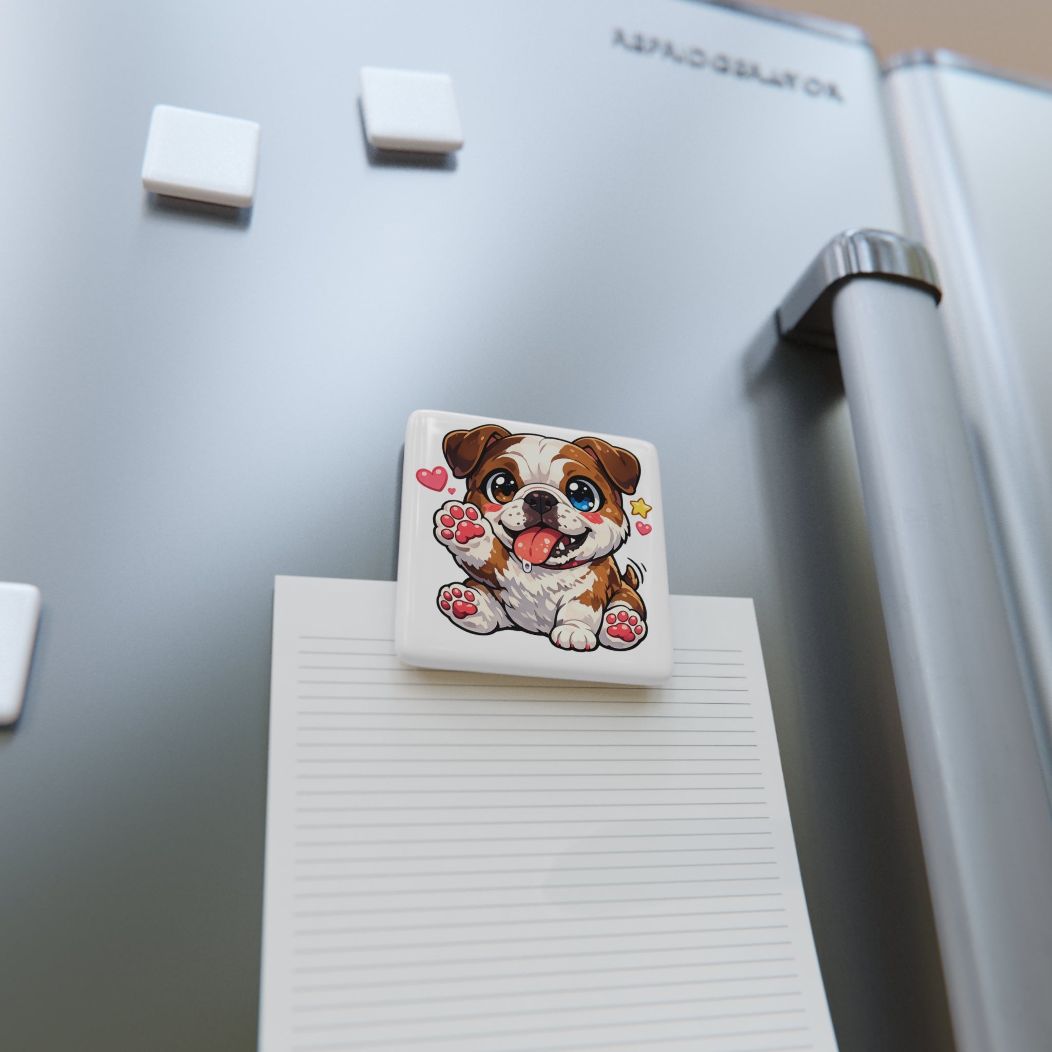 Cute Bulldog Puppy Porcelain Magnet | Square dog magnet, kawaii pet art