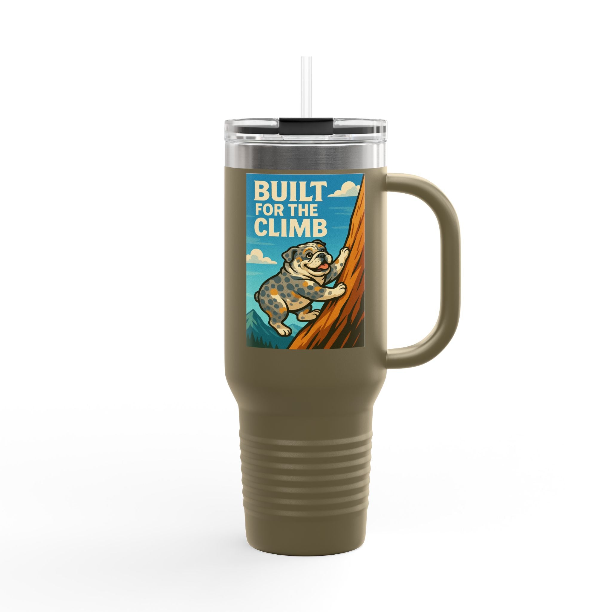 Adventure Insulated Travel Mug, 40oz - Built for the Climb, Outdoor Travel Cup, Hiking Mug,Camping Gear,English Bulldog Gift for Adventurers