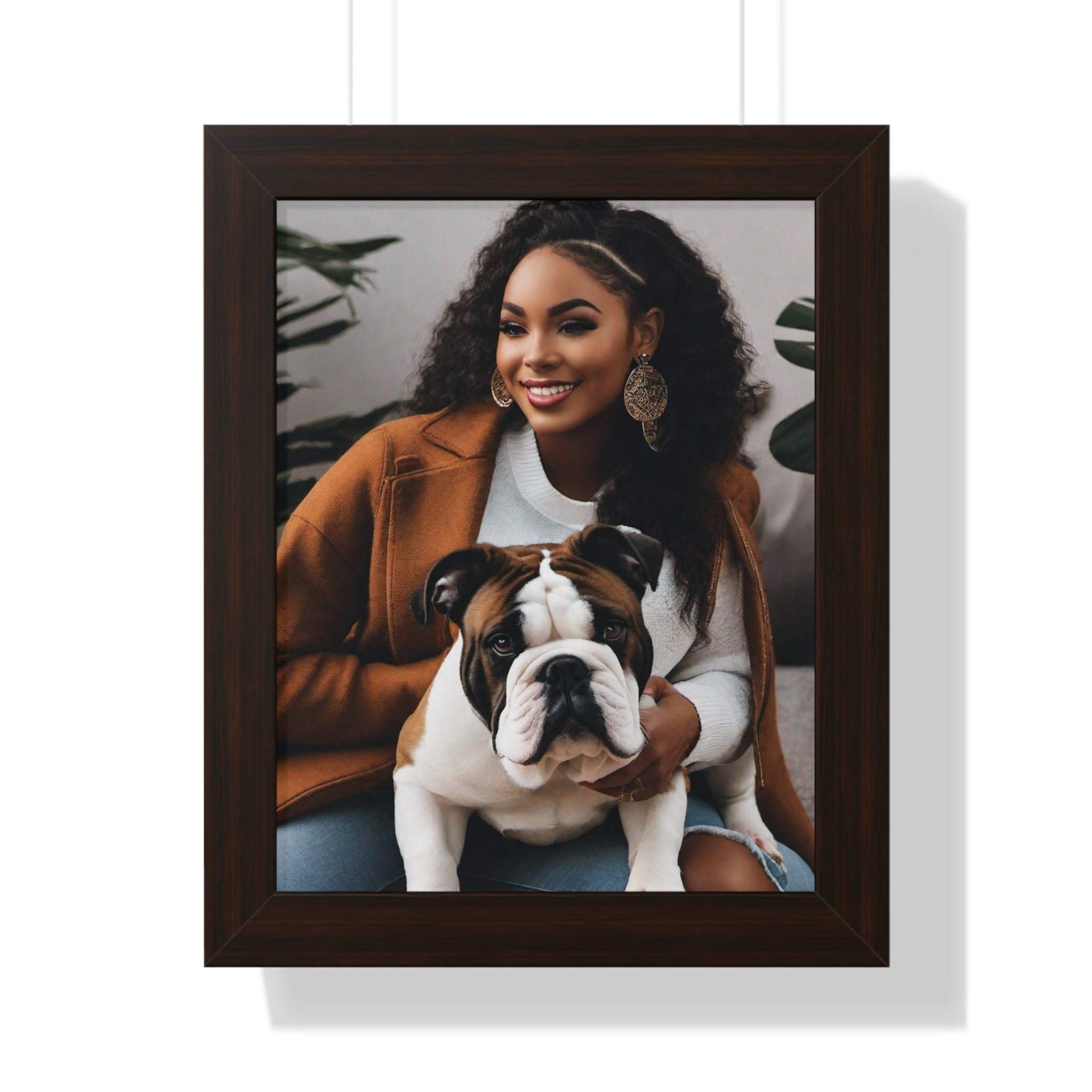 English Bulldog With His Beautiful Owner, Couch Potato, Cute Bulldog, Bulldog Lover, Framed Vertical Poster