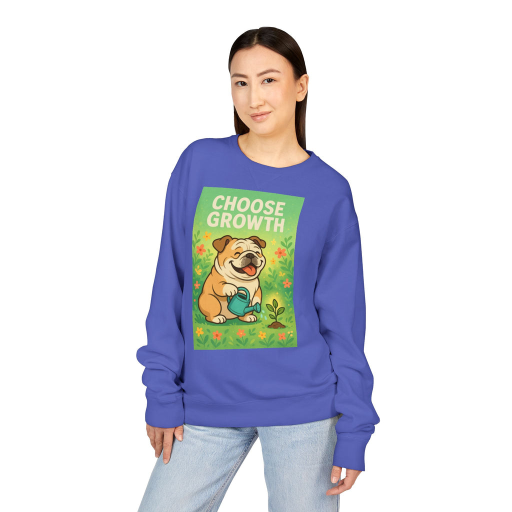 Choose Growth English Bulldog Sweatshirt, Cute Dog Sweater, Positive Vibe Apparel, Gift for Dog Lovers, Cozy Crewneck