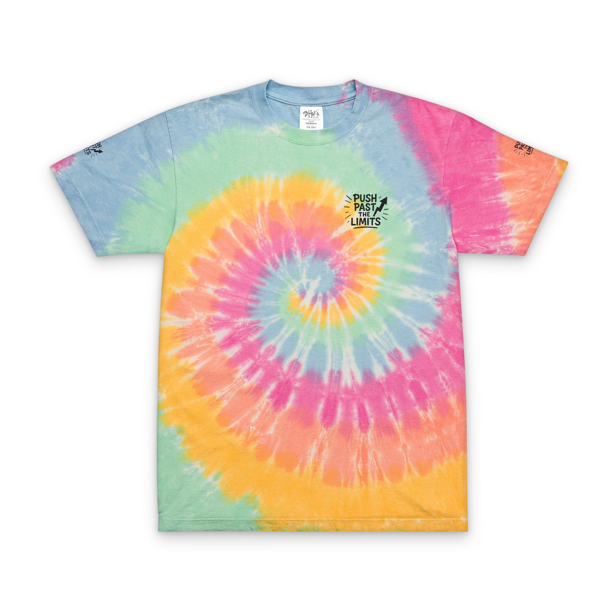 Oversized Tie-Dye Spiral T-Shirt Push Past The Limit Rainbow Embroidered Tee