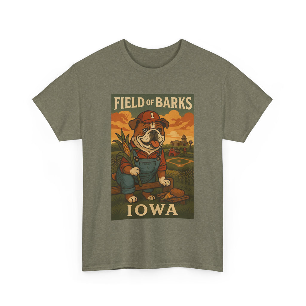 IOWA Field of Barks Unisex Heavy Cotton Tee Cute Dog Baseball Shirt