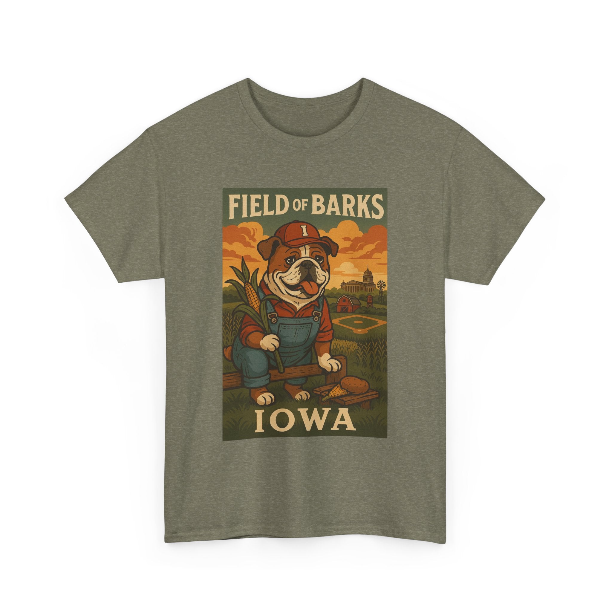 IOWA Field of Barks Unisex Heavy Cotton Tee Cute Dog Baseball Shirt