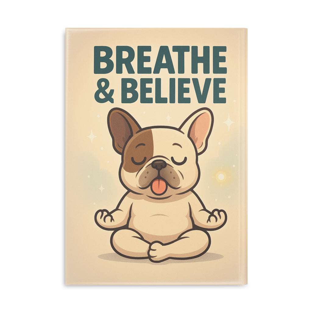Whimsical Hardcover Notebook - Breathe & Believe, Cute Dog Journal, Motivational Writing, Gift for Pet Lovers, Inspirational Stationery