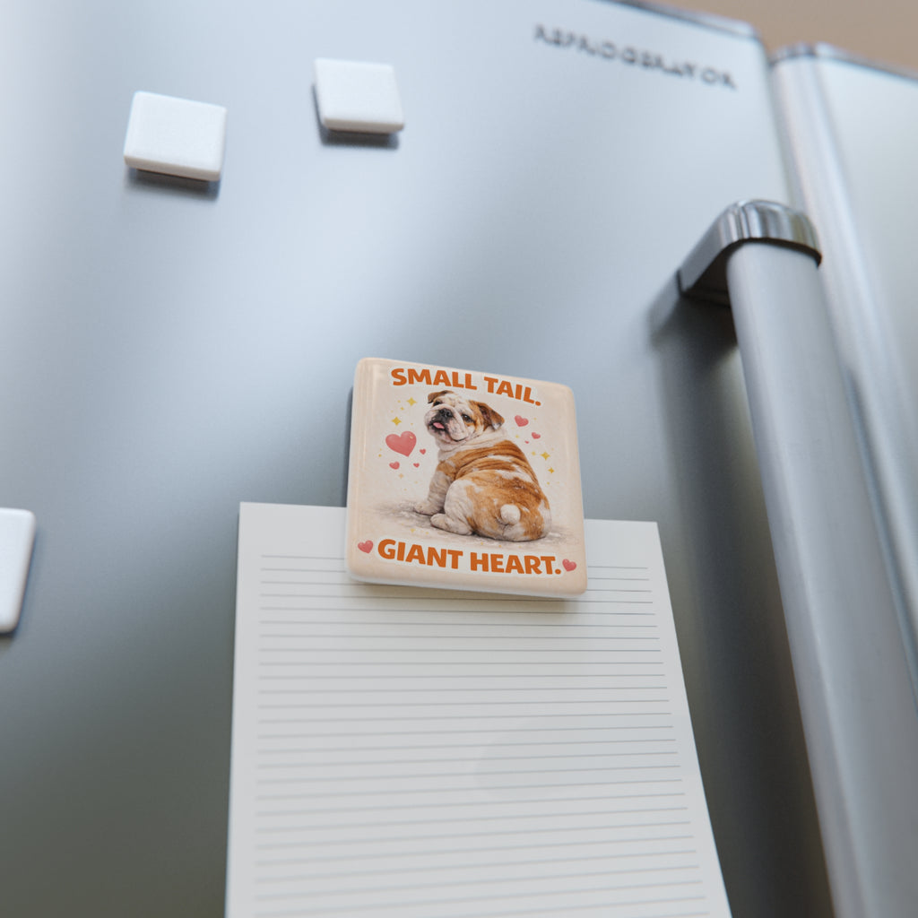 Small Tail Giant Heart Bulldog magnet, Porcelain Magnet