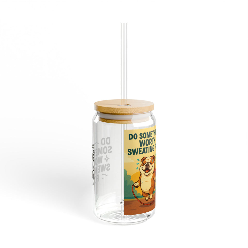 Fun Motivational Sipper Glass, 16oz Drinkware for Positive Vibes, Cute Pug Art, Gift for Pet Lovers, Home & Office Use