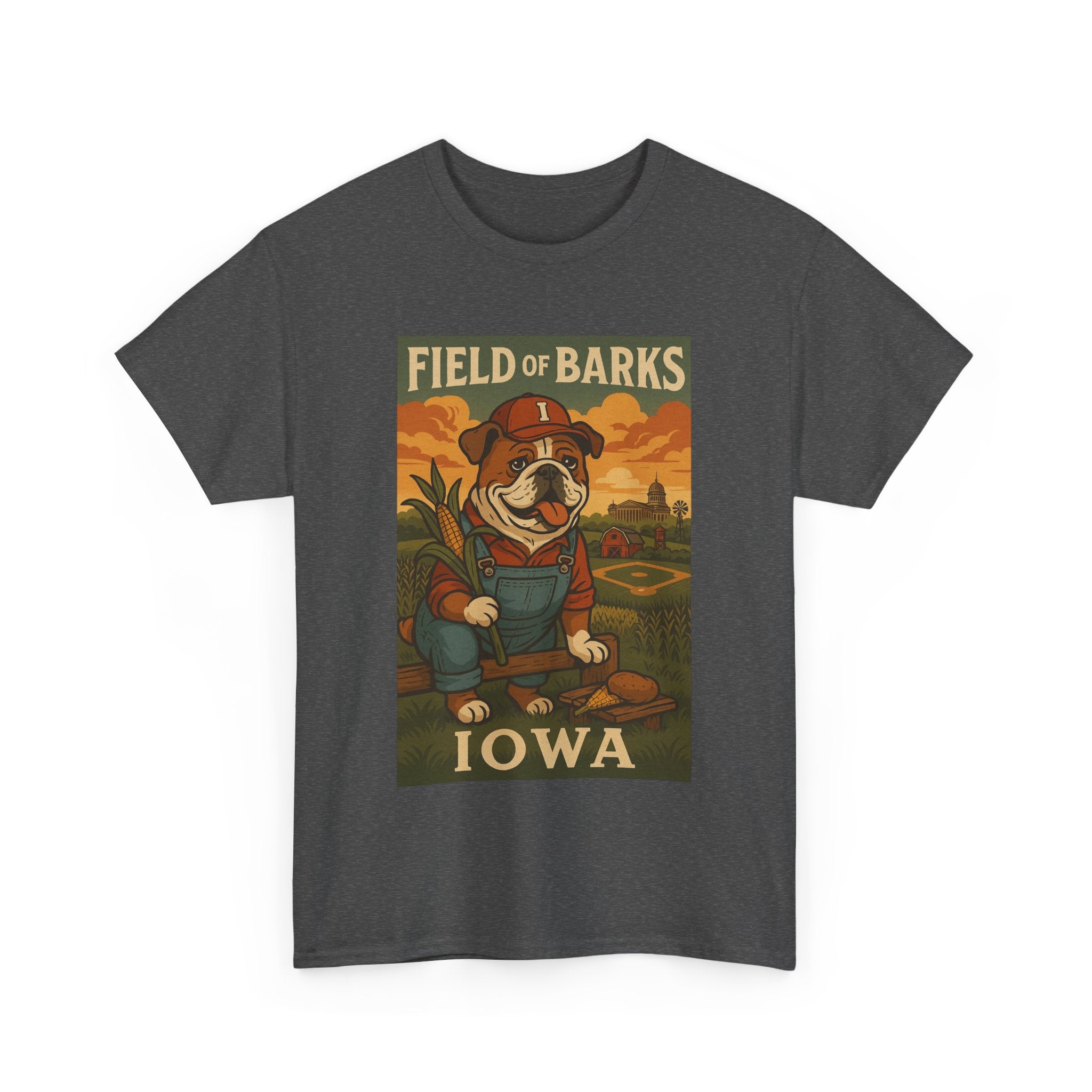 IOWA Field of Barks Unisex Heavy Cotton Tee Cute Dog Baseball Shirt