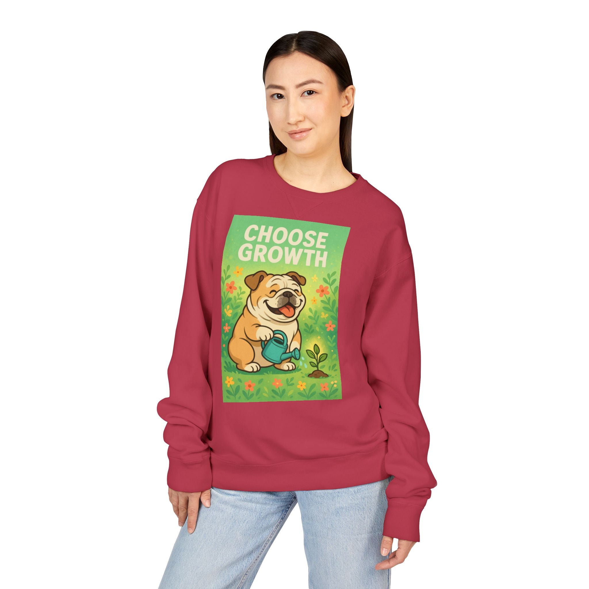 Choose Growth English Bulldog Sweatshirt, Cute Dog Sweater, Positive Vibe Apparel, Gift for Dog Lovers, Cozy Crewneck