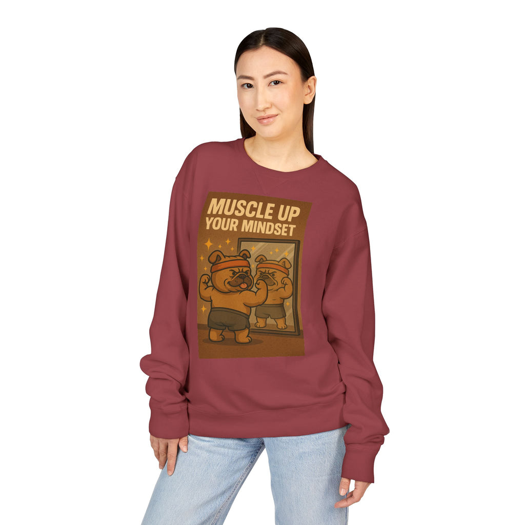Bulldog Motivational Sweatshirt - Muscle Up Your Mindset, Cozy Fashion, Gift for Fitness Enthusiasts, Casual Wear, Unisex