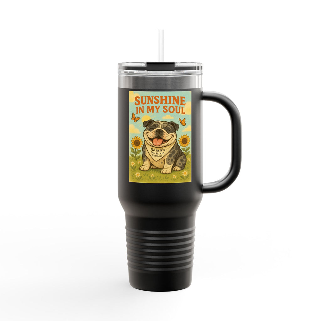 Cheerful Bulldog Insulated Travel Mug, 40oz - Sunshine in My Soul Design, Perfect for Coffee, Tea, Road Trips, or Gifts