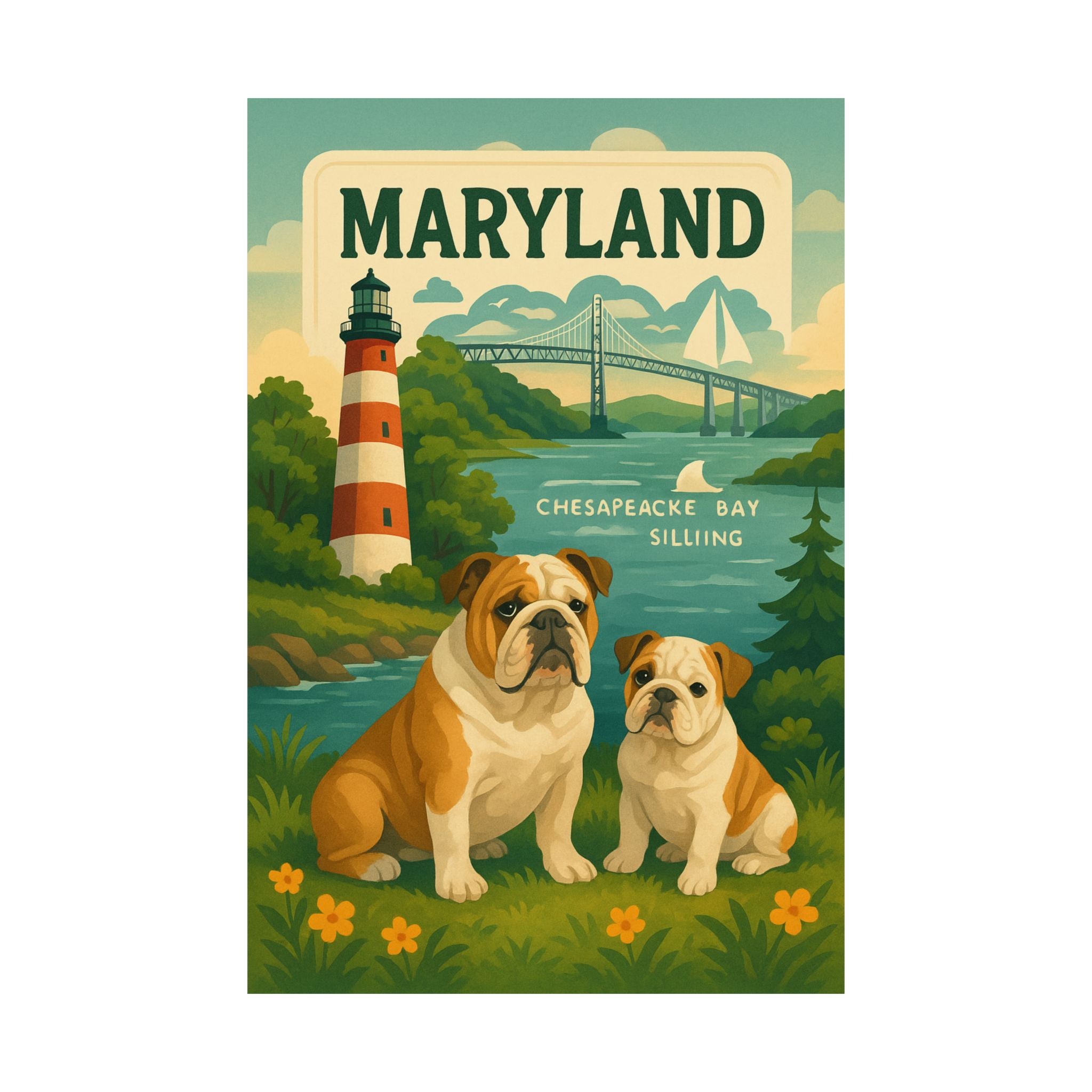 Charming Bulldog Wall Art Prints, Vintage Maryland Home Decor, Dog Lover Gift, Nature Poster, Animal Wall Art