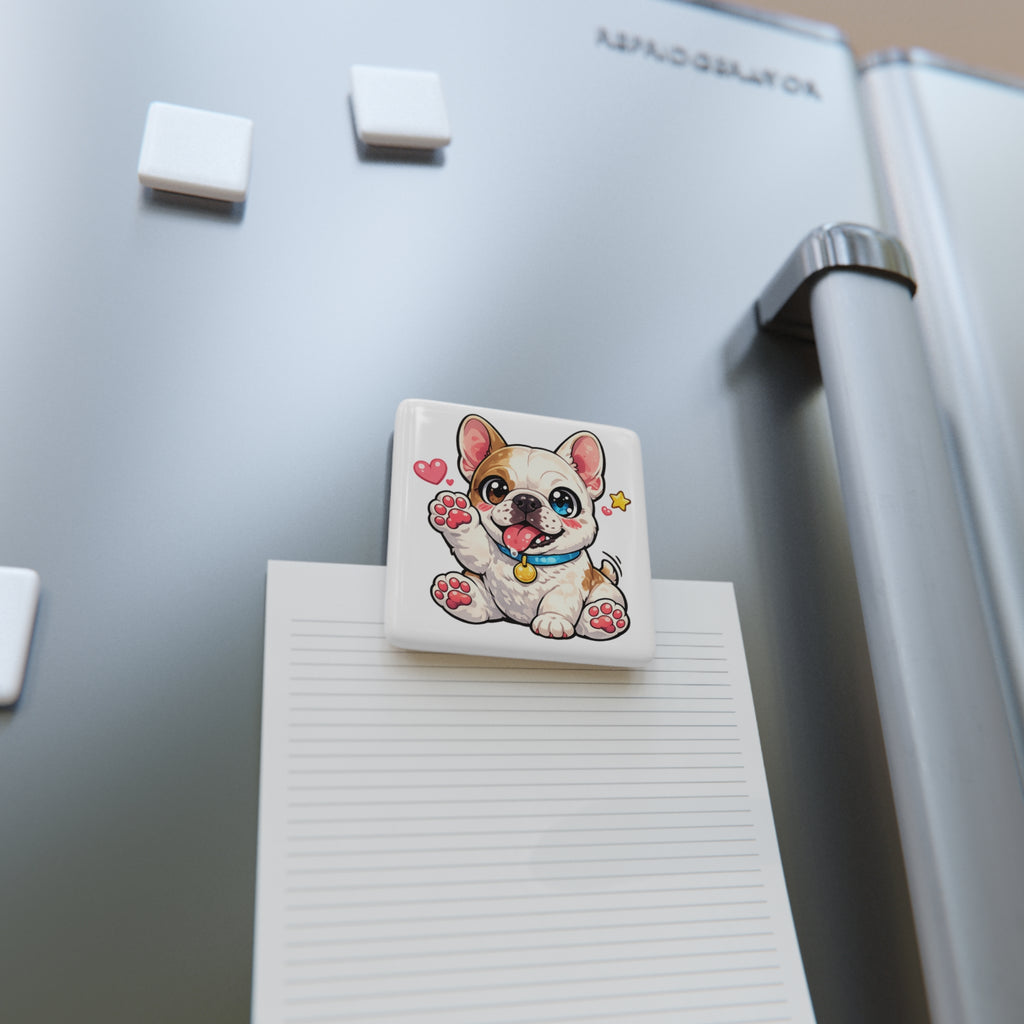 Cute French Bulldog Illustration Porcelain Magnet | Square