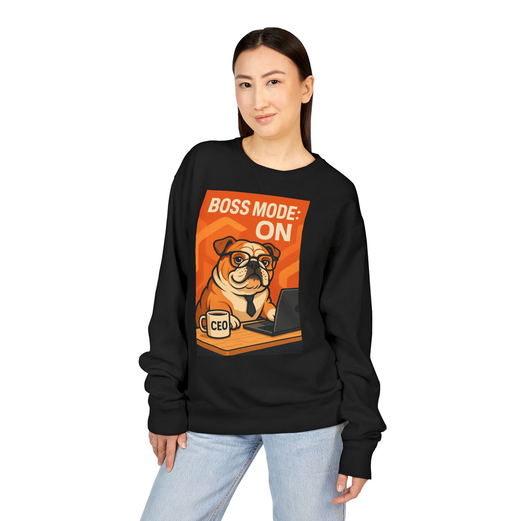 Funny English Bulldog Sweatshirt, Boss Mode Crewneck, Pet Lover Gift, Casual Wear, Unisex Sweater, Dog-Themed Apparel