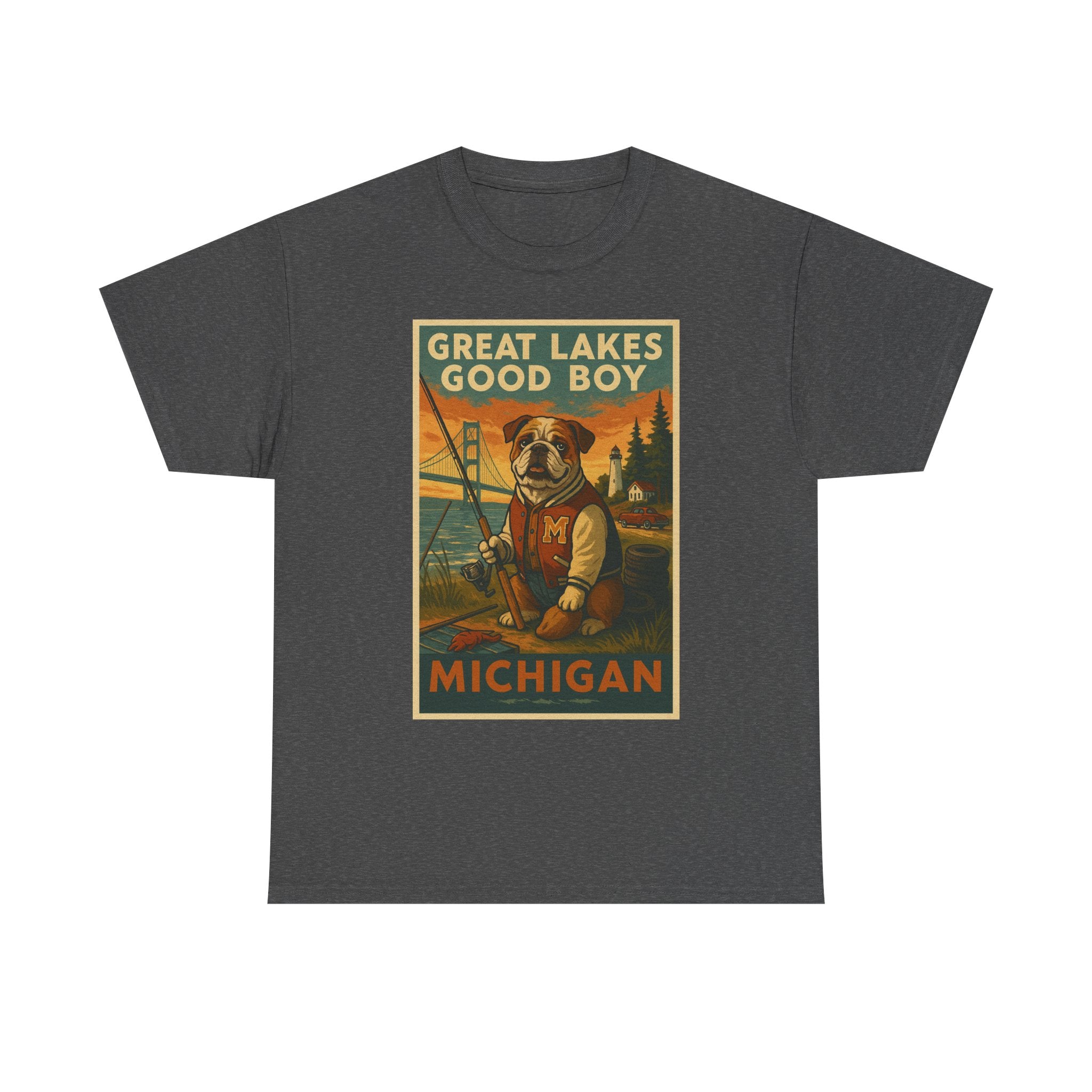 Vintage Dog Lover Tee, Great Lakes Fishing Shirt, Michigan Gift for Pet Owners, Unisex Cotton Tee, Outdoor Adventure Top