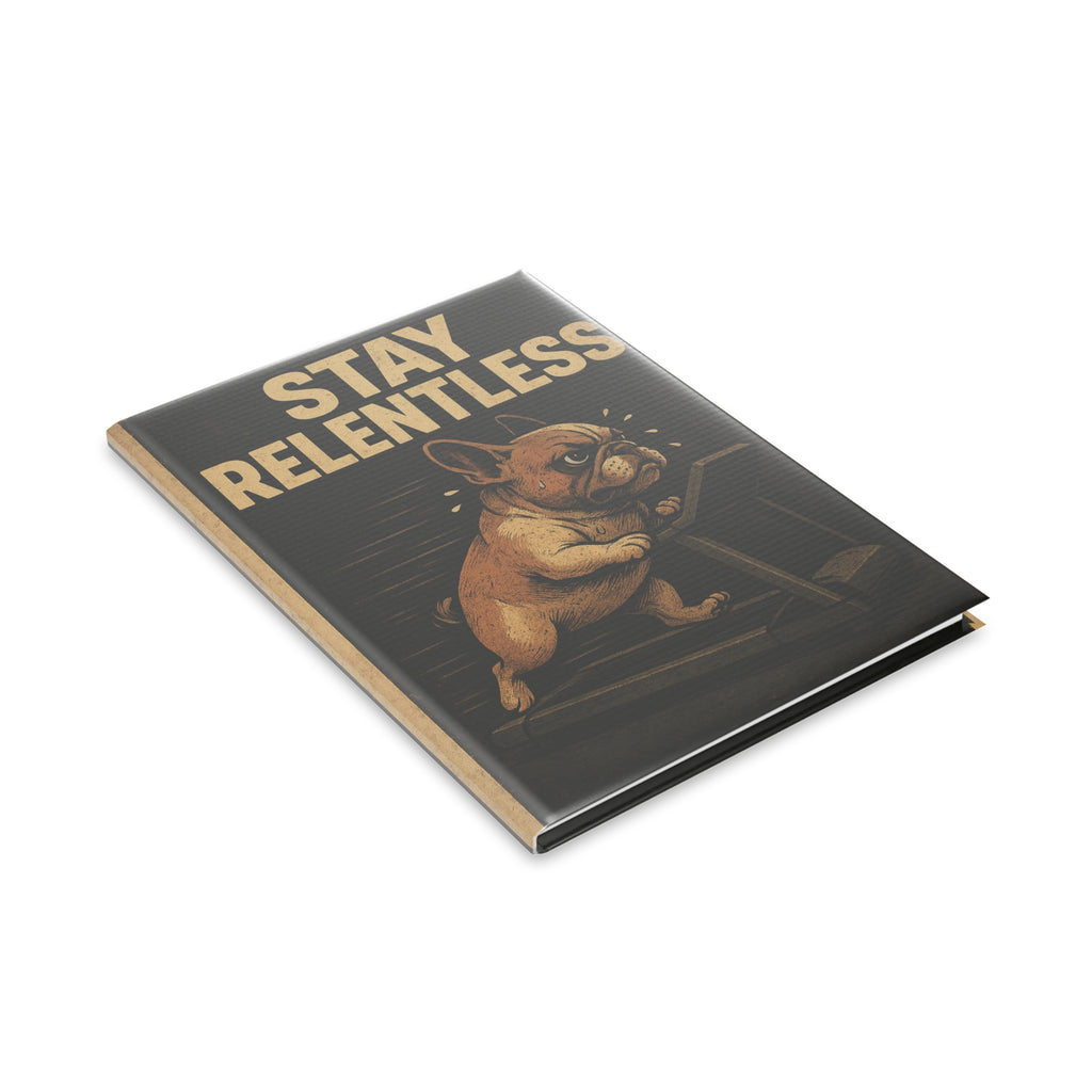 Stay Relentless Hardcover Notebook - Motivational Journal, Puppy Lover Gift, Fitness Planner, Cute Stationery, Dog Lover Supplies