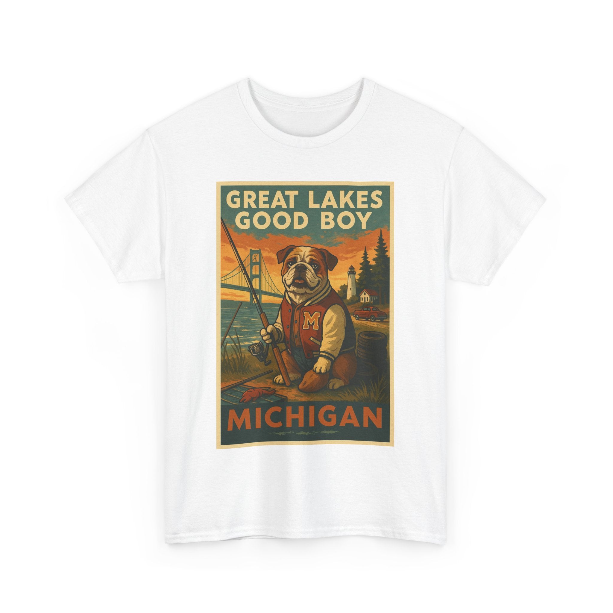 Vintage Dog Lover Tee, Great Lakes Fishing Shirt, Michigan Gift for Pet Owners, Unisex Cotton Tee, Outdoor Adventure Top
