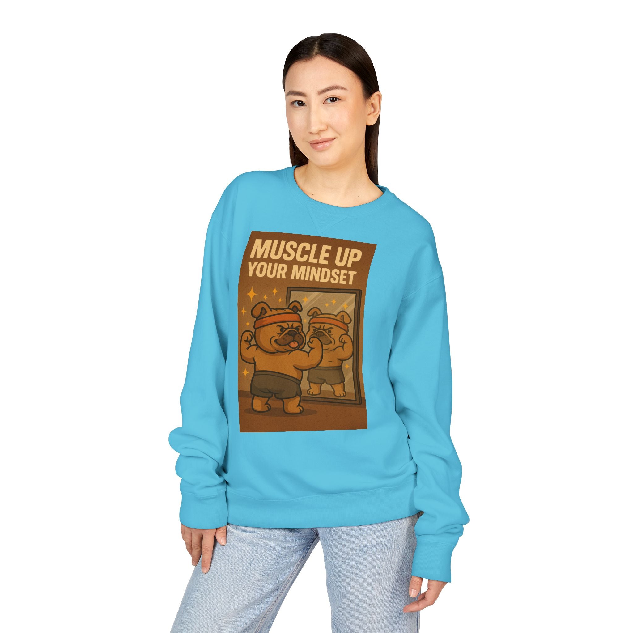 Bulldog Motivational Sweatshirt - Muscle Up Your Mindset, Cozy Fashion, Gift for Fitness Enthusiasts, Casual Wear, Unisex