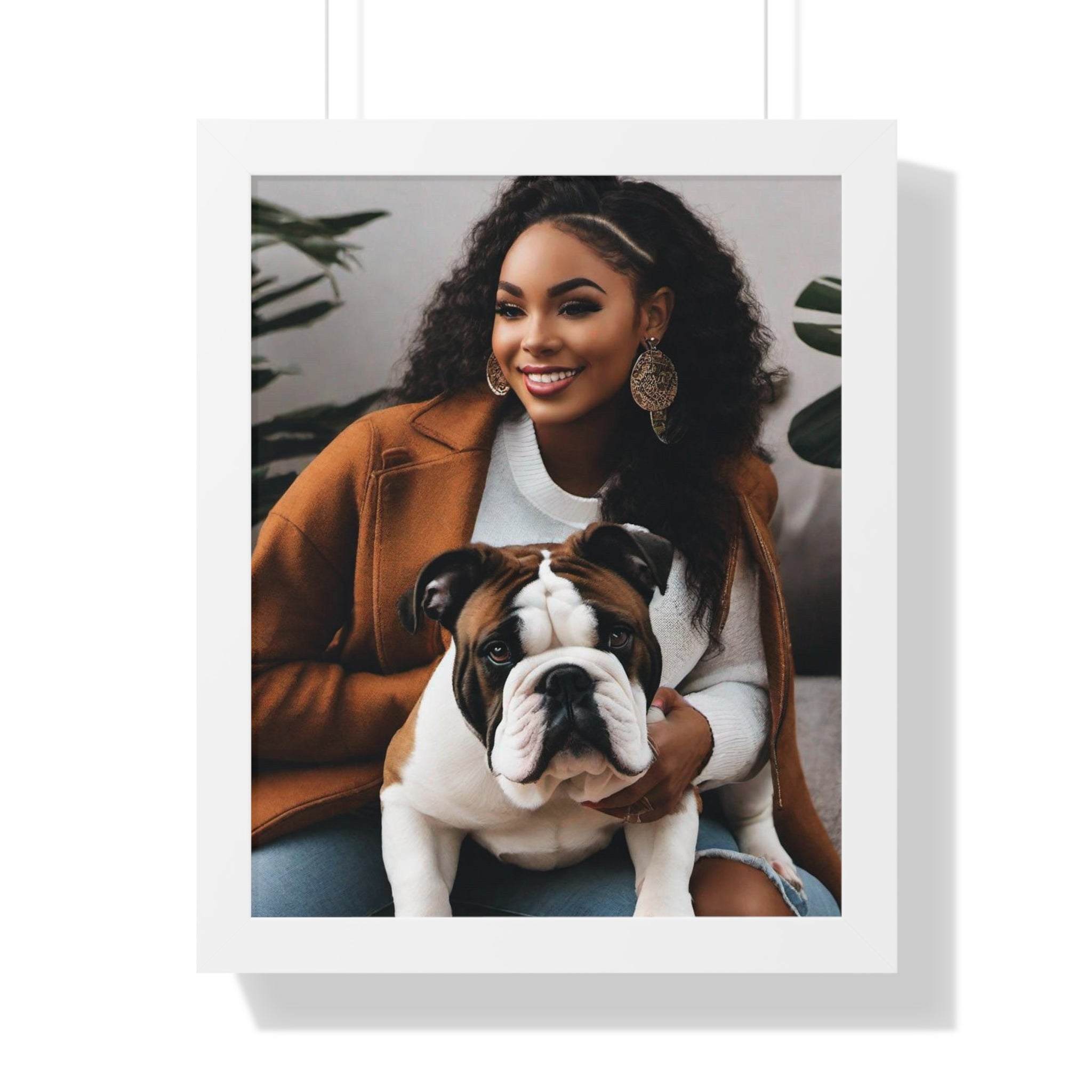 English Bulldog With His Beautiful Owner, Couch Potato, Cute Bulldog, Bulldog Lover, Framed Vertical Poster