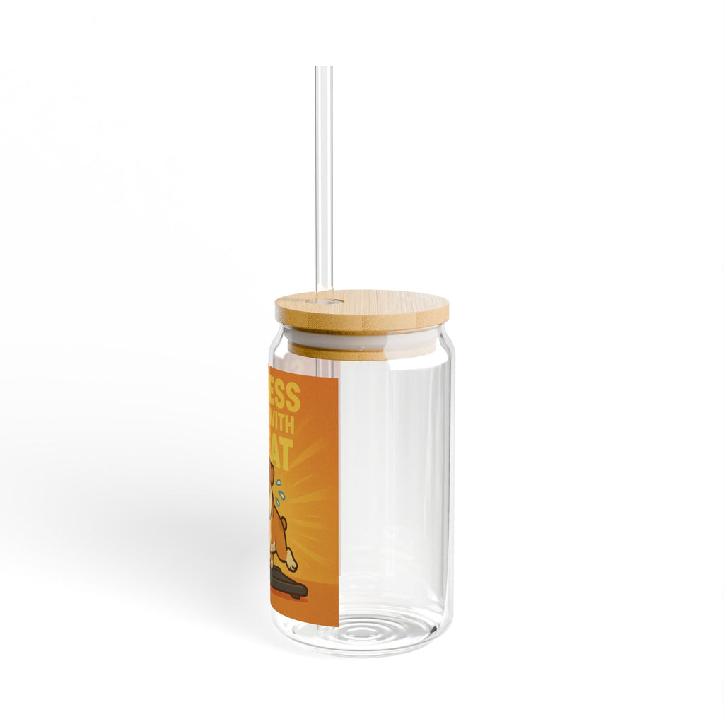 Sipper Glass “Success Starts With Sweat” Bulldog Fitness Drink Jar