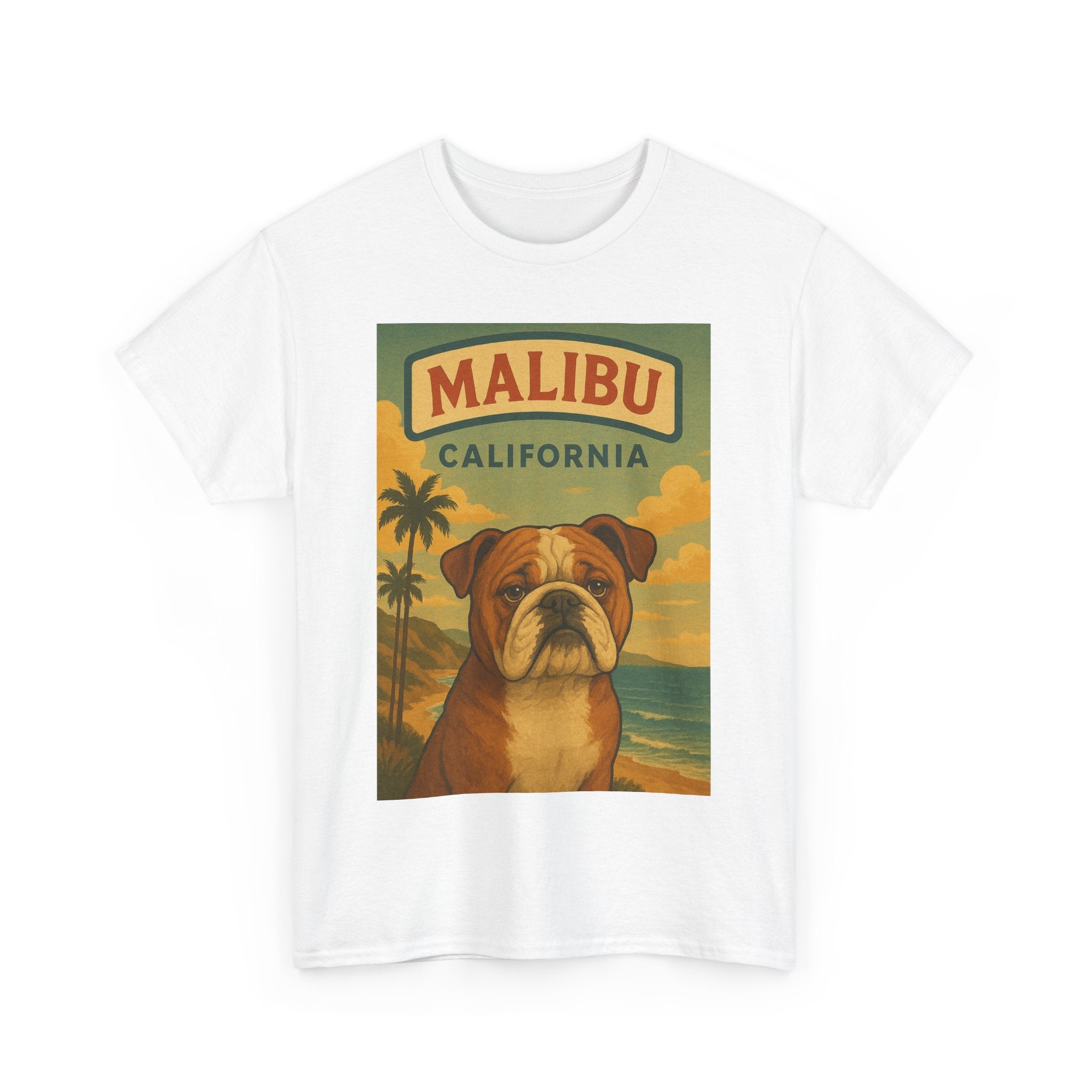 Vintage Bulldog Malibu California T-Shirt - Unisex Heavy Cotton Tee