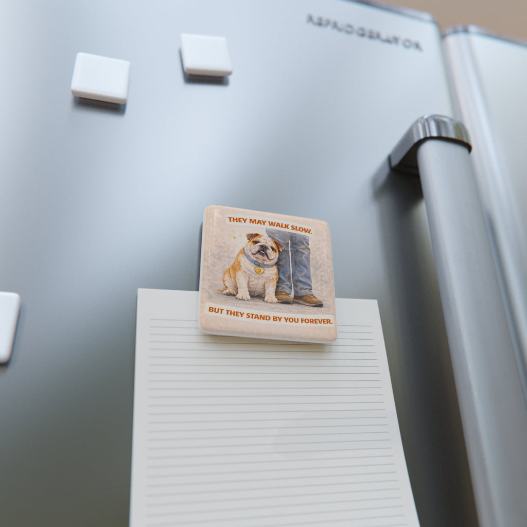 They May Walk Slow Bulldog Magnet | Porcelain Square