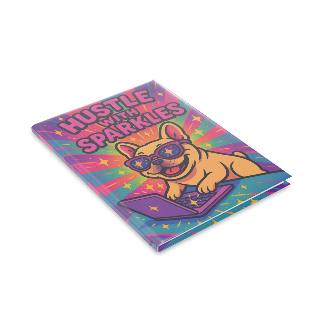 Hustle with Sparkles Hardcover Notebook, Inspirational Journal, Cute Dog Notepad, Fun Gift for Students, School Supplies, Planner