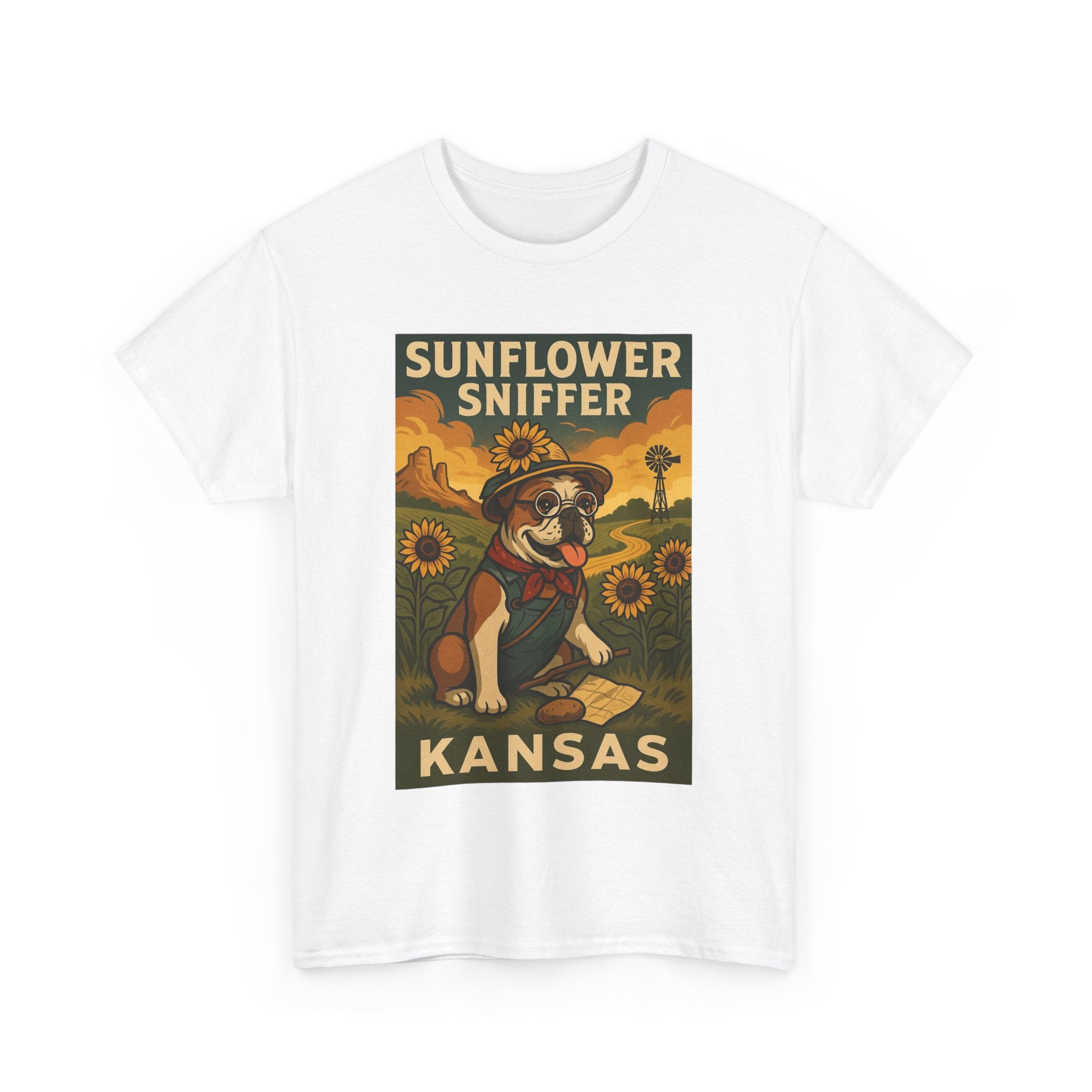 Kansas Sunflower Sniffer Unisex Heavy Cotton Tee Dog Lovers Apparel