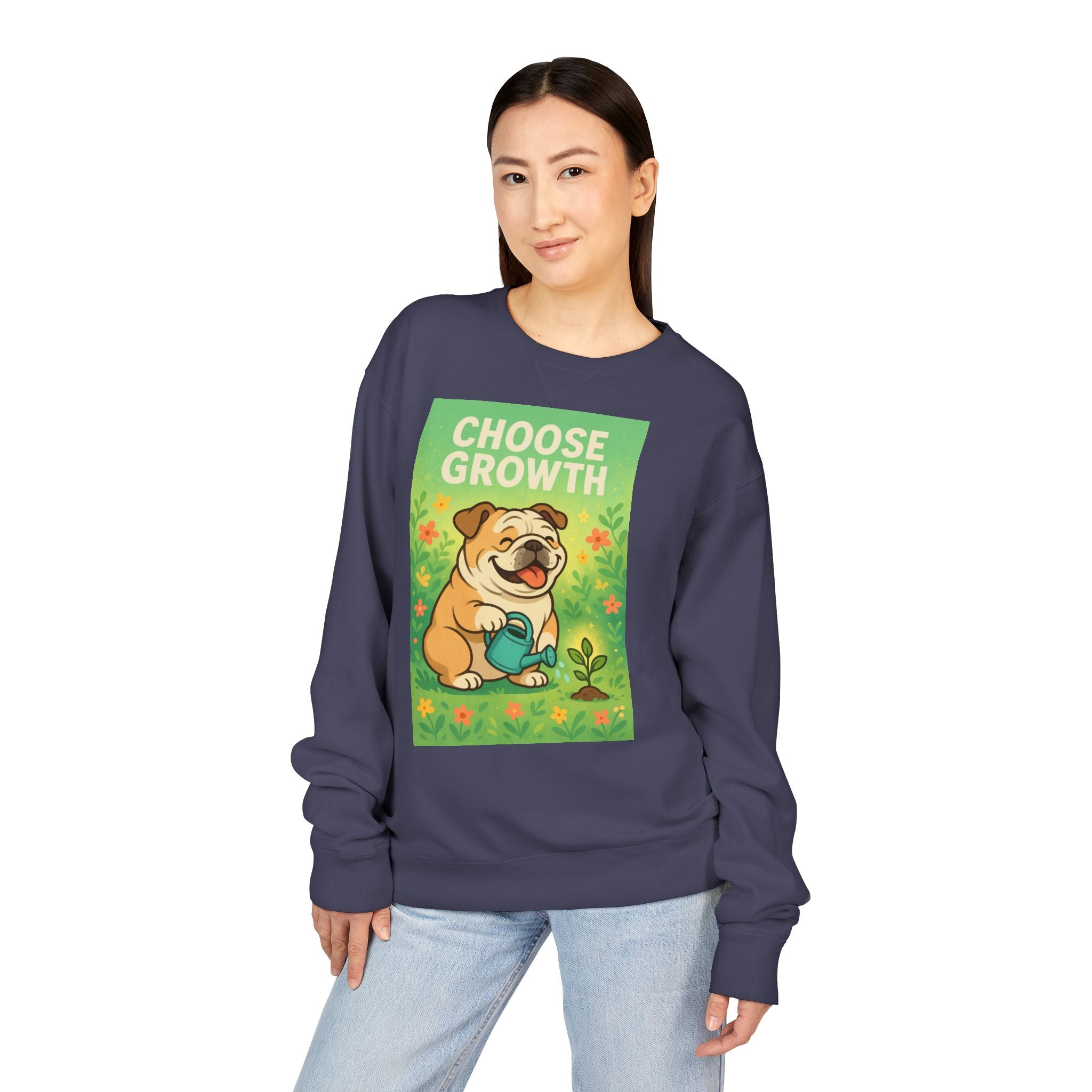 Choose Growth English Bulldog Sweatshirt, Cute Dog Sweater, Positive Vibe Apparel, Gift for Dog Lovers, Cozy Crewneck