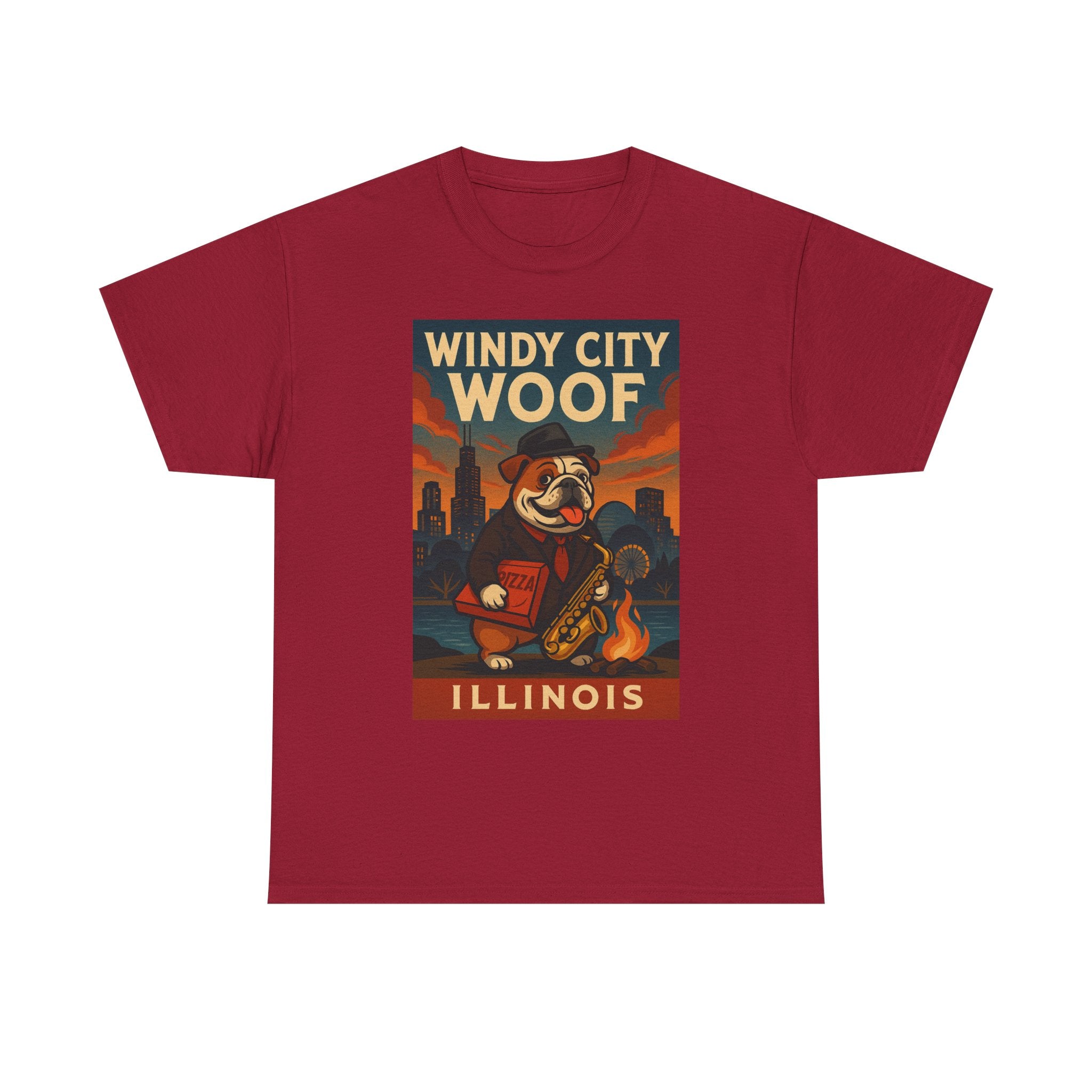 Windy City Woof Unisex Heavy Cotton Tee Fun Chicago Dog Graphic TShirt
