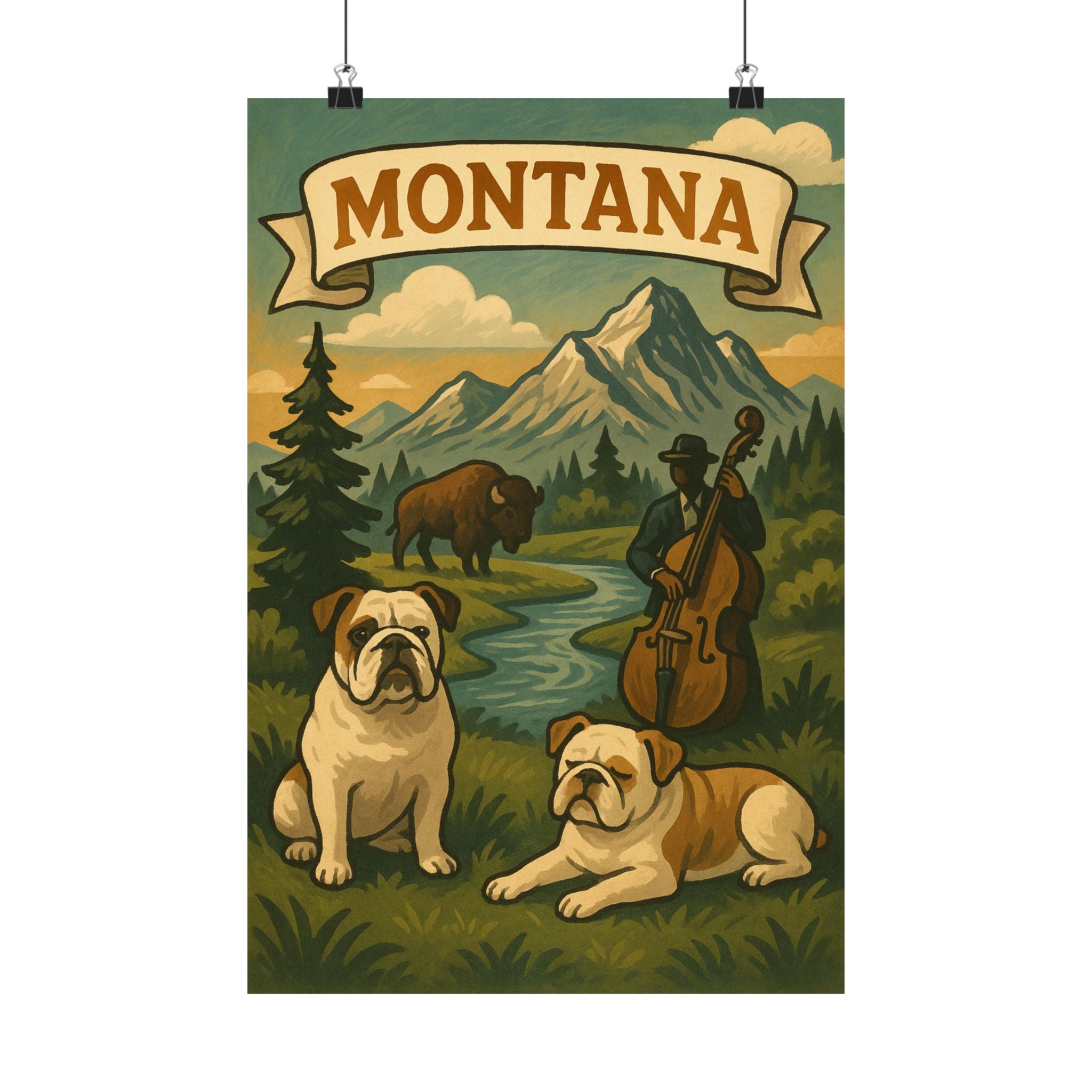 Montana Vintage Matte Poster, Home Decor, Wall Art, Gift for Dog Lovers, Mountain Decor, Nature Lover's Wall Art