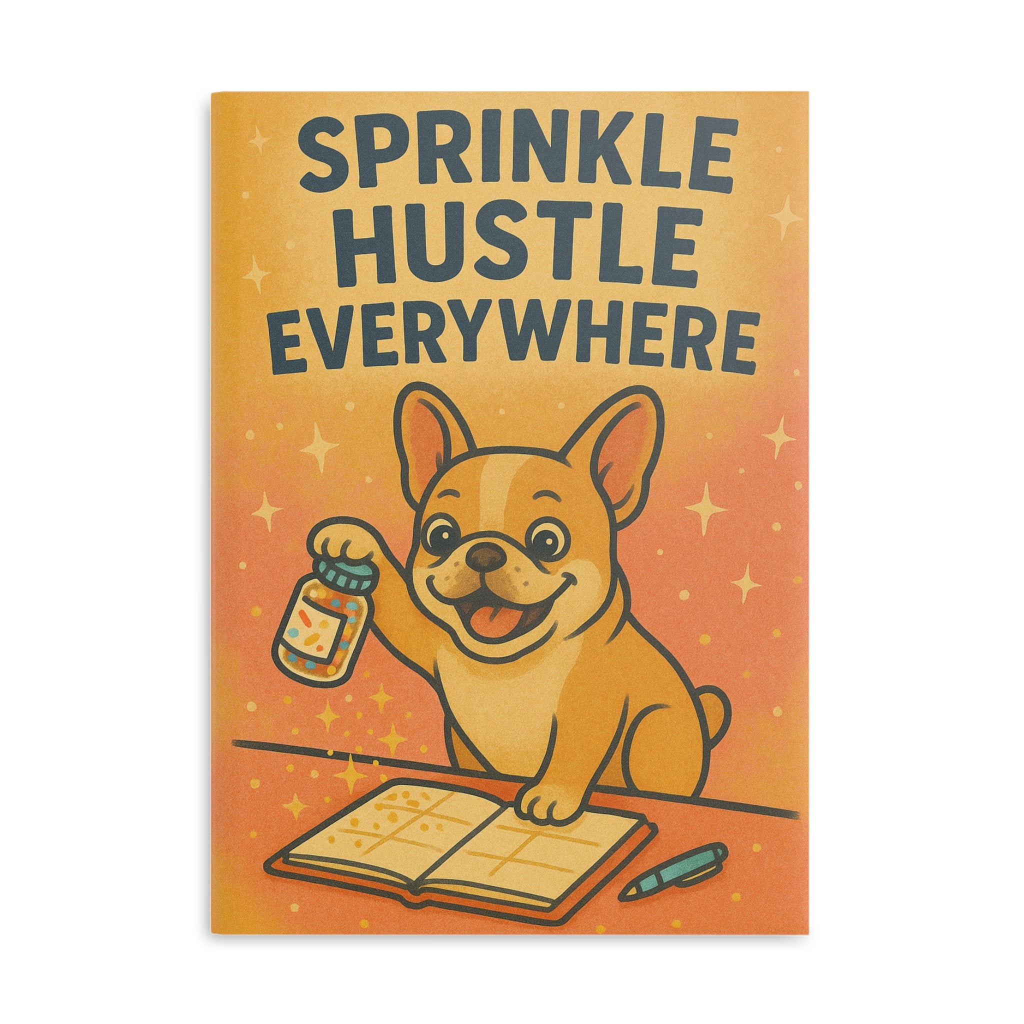 Puffy Notebook, French Bulldog Sprinkle Hustle Hardcover Journal, Planner, Diary, Notepad, Gift