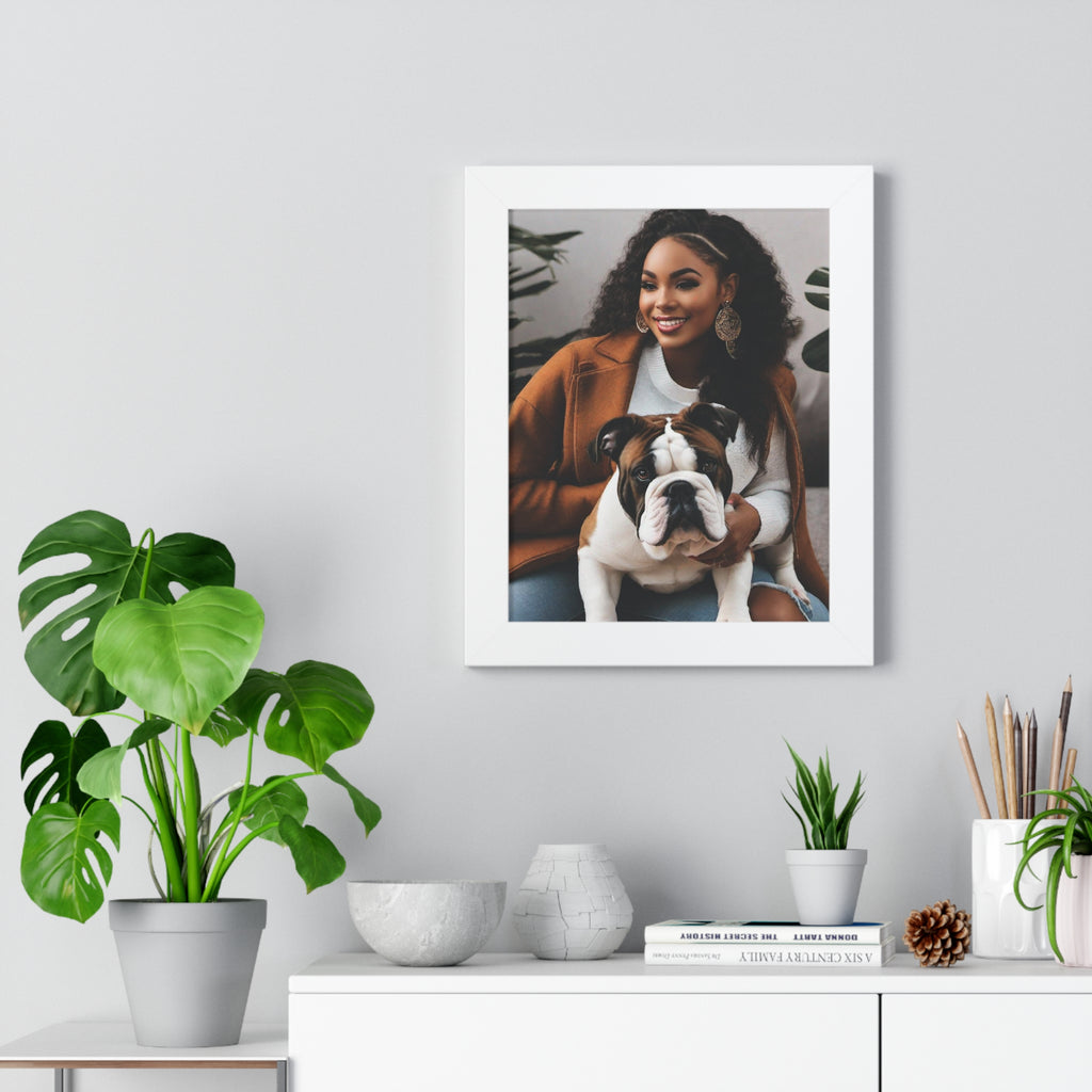 English Bulldog With His Beautiful Owner, Couch Potato, Cute Bulldog, Bulldog Lover, Framed Vertical Poster