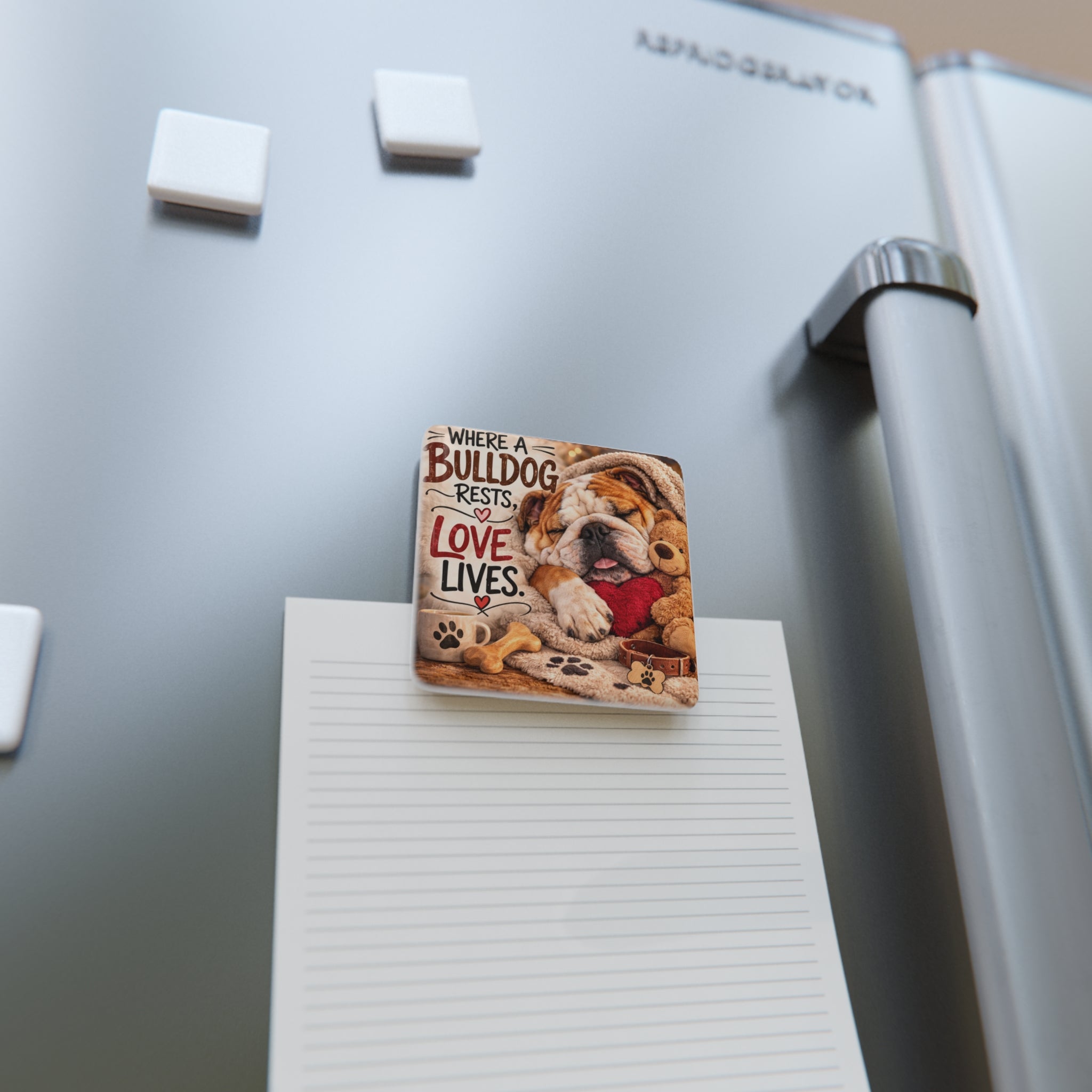 Where a Bulldog Rests Love Lives Porcelain Magnet