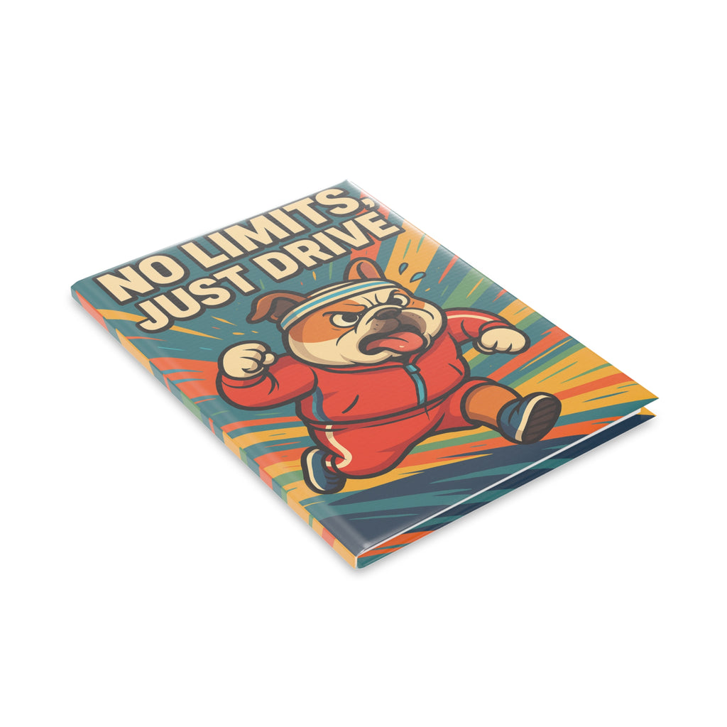 Motivational Hardcover Notebook, Fitness Journal, Workout Planner, Gift for Athletes, Dog Lover Stationery, No Limits Drive