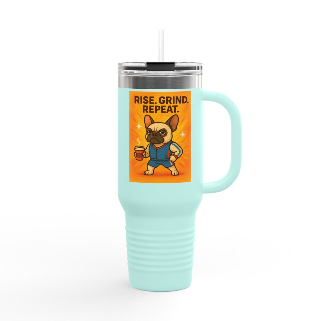 High-Energy French Bulldog Insulated Travel Mug, Fun Dog Design, Coffee Lover Gift, Motivational Mug, Perfect for Road Trips,  and Workouts