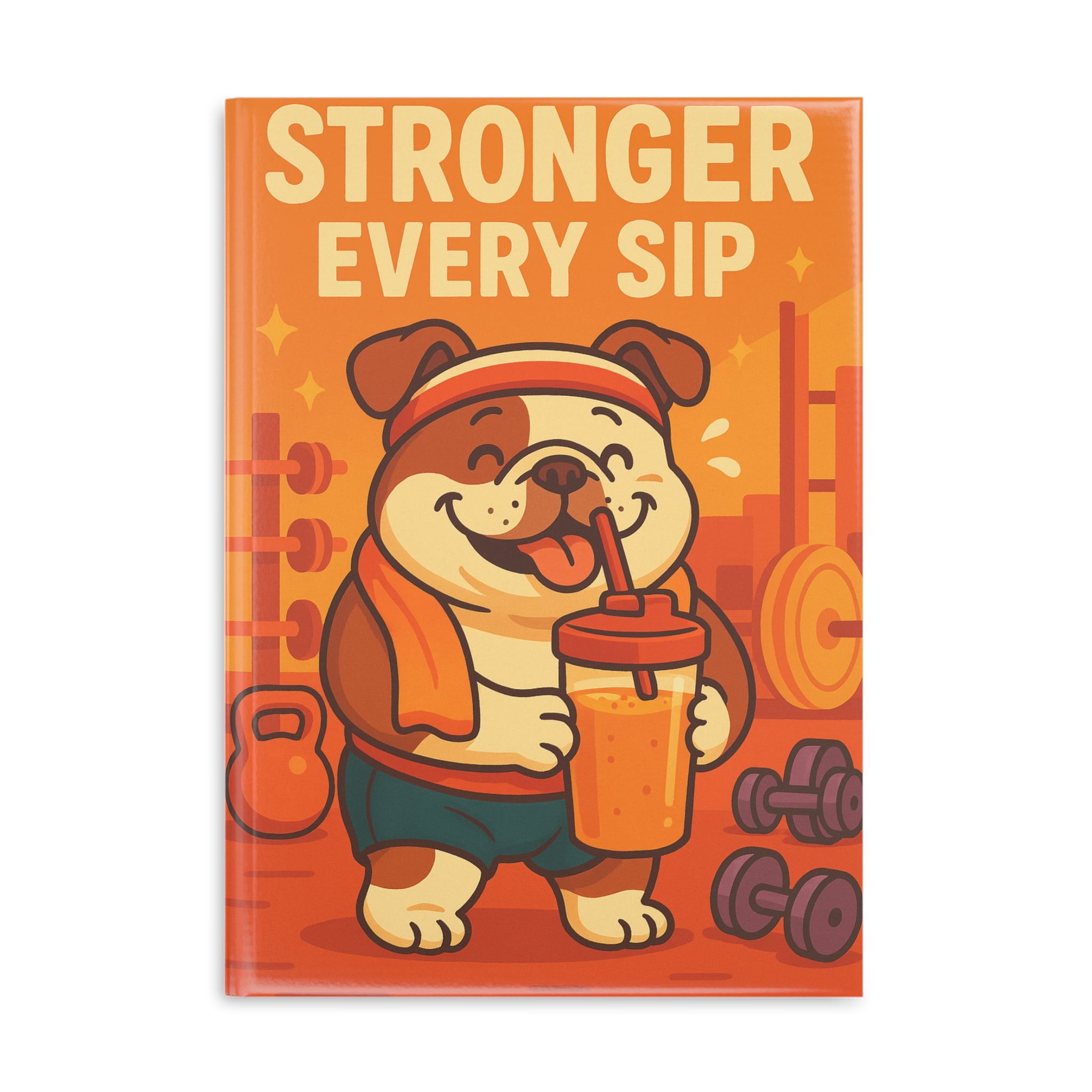 Puffy Cover Notebook - Stronger Every Sip, Fitness Journal, Workout Diary, Dog Lover Gift, Office Supplies