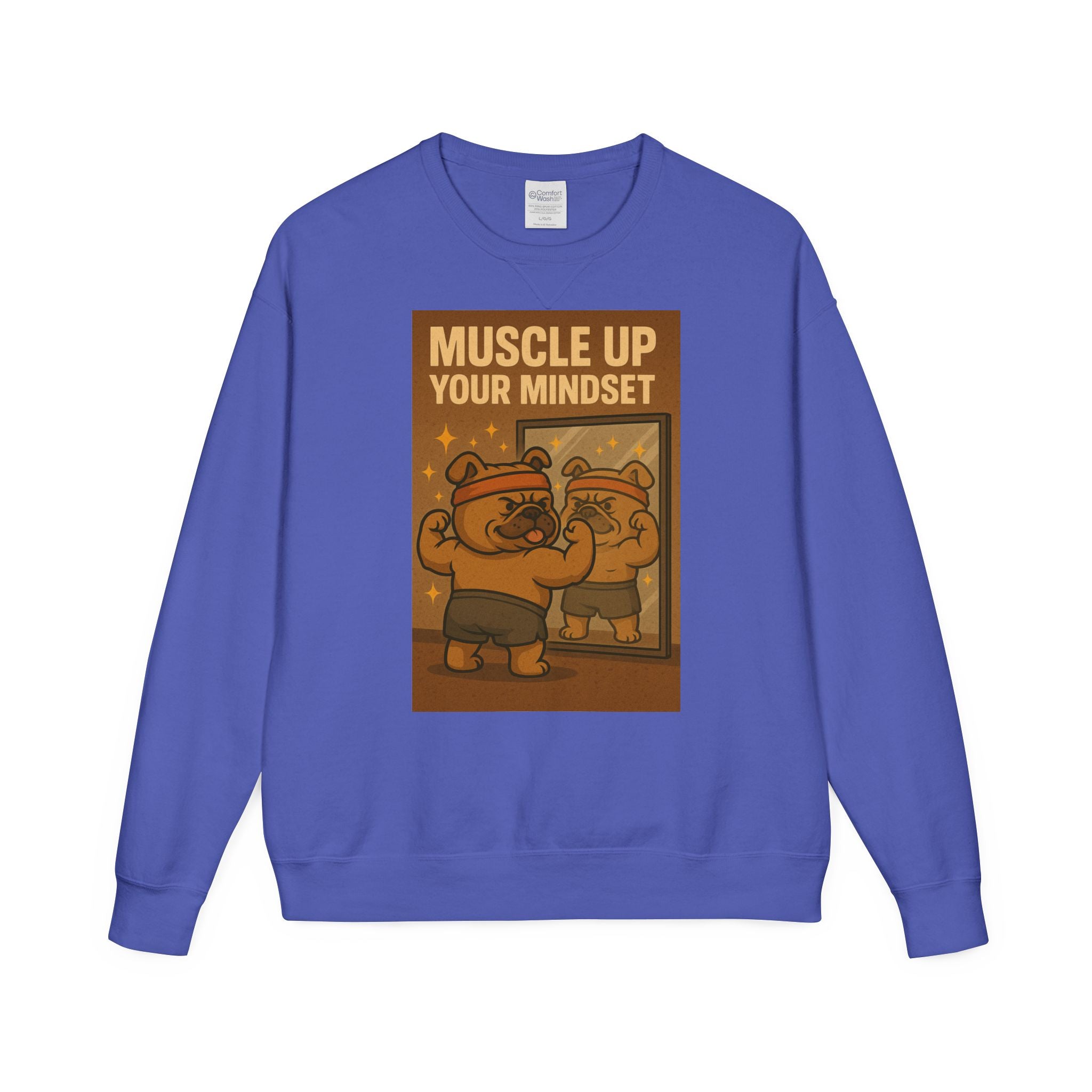 Bulldog Motivational Sweatshirt - Muscle Up Your Mindset, Cozy Fashion, Gift for Fitness Enthusiasts, Casual Wear, Unisex