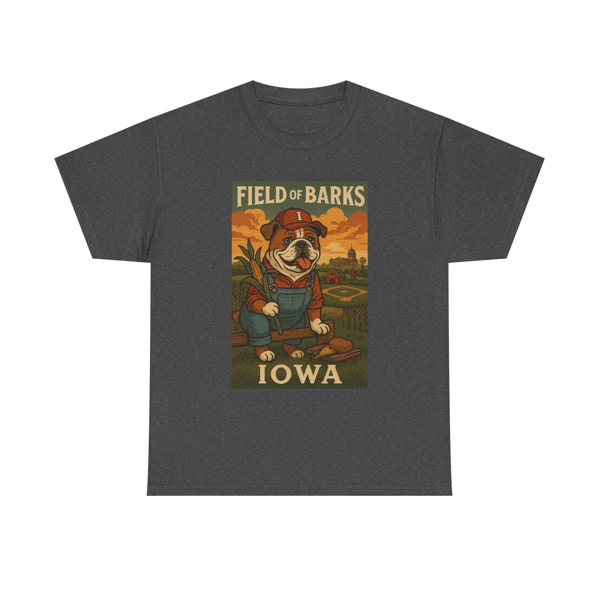 IOWA Field of Barks Unisex Heavy Cotton Tee Cute Dog Baseball Shirt