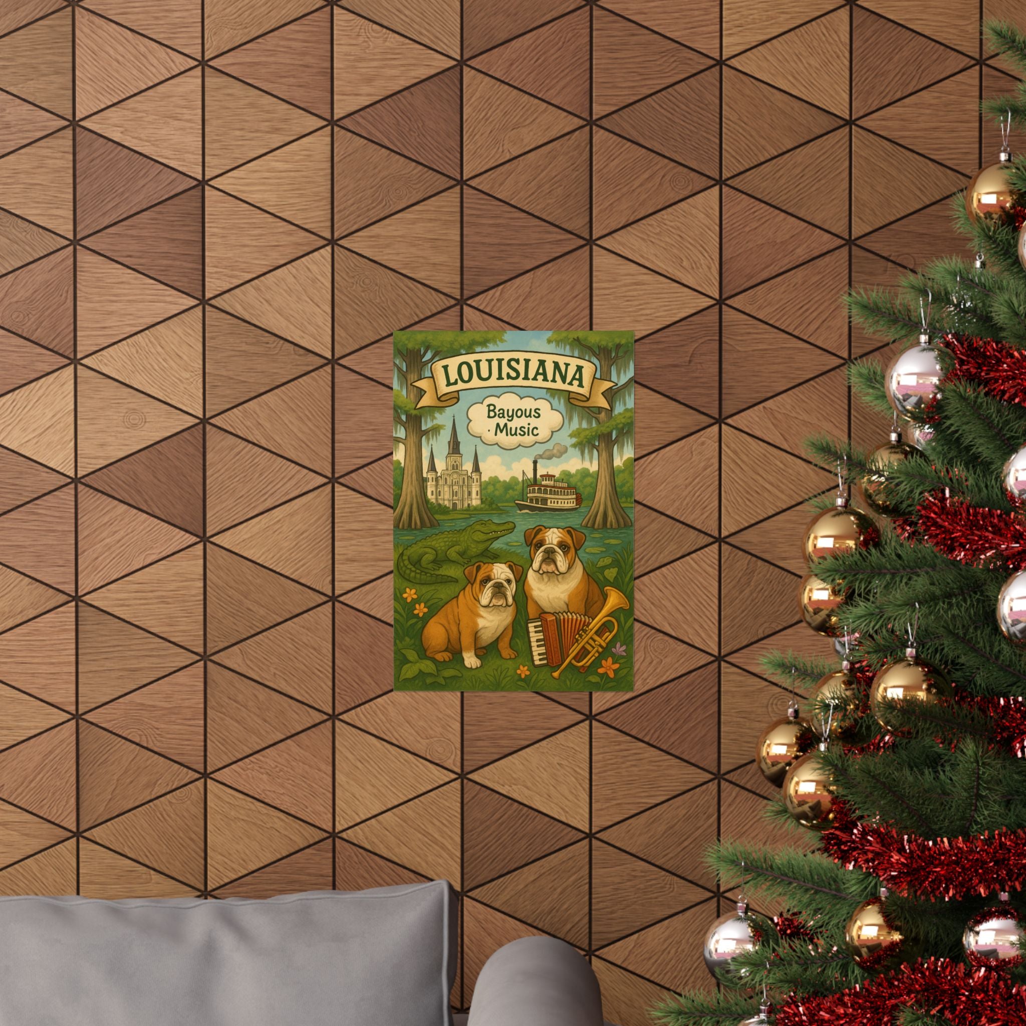 Louisiana Bayou Poster, Vintage Art Print, Bulldog Decor, Unique Wall Art, Gift for Dog Lovers, Louisiana Home Decor