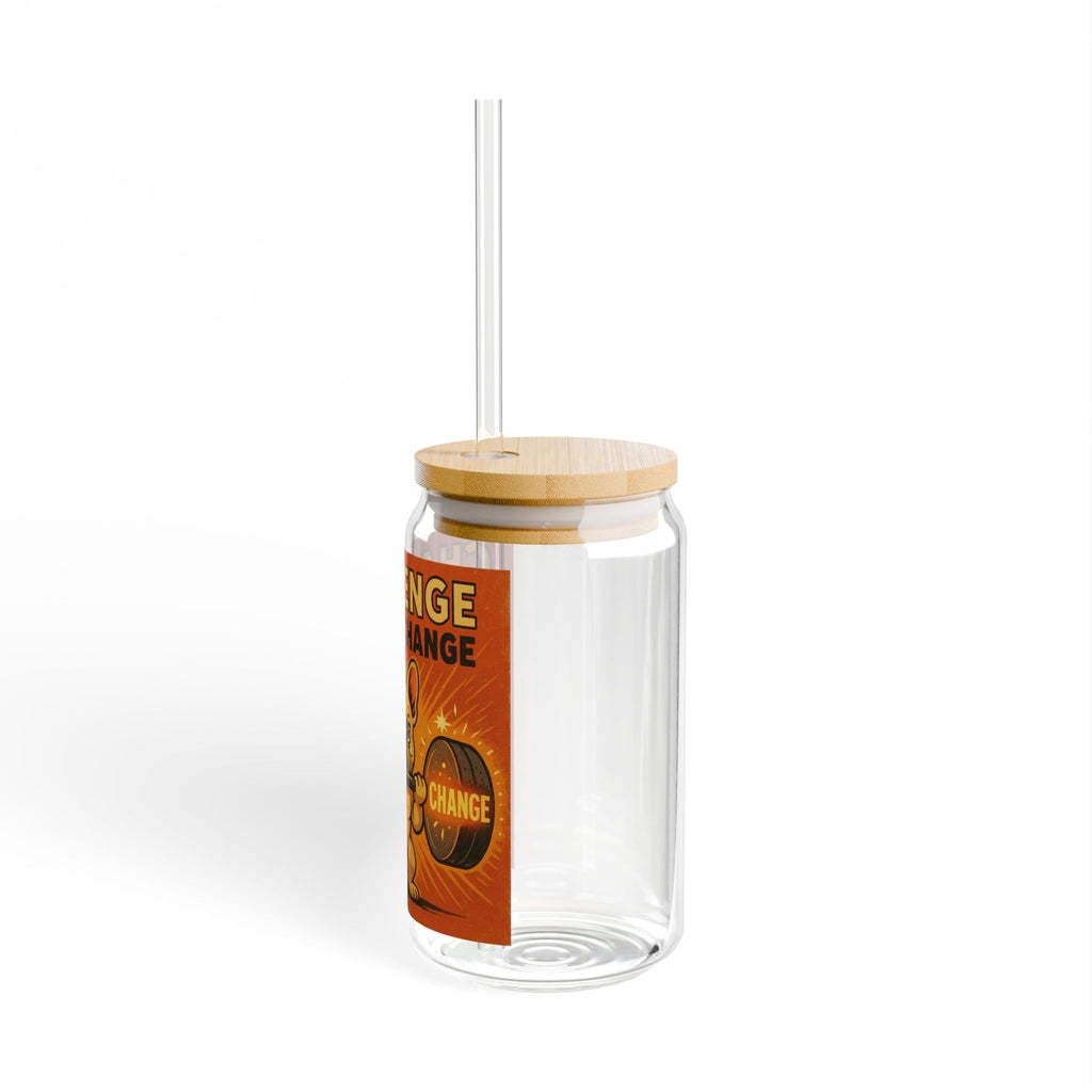 Sipper Glass — "Challenge Equals Change" Motivational Weightlifting Design