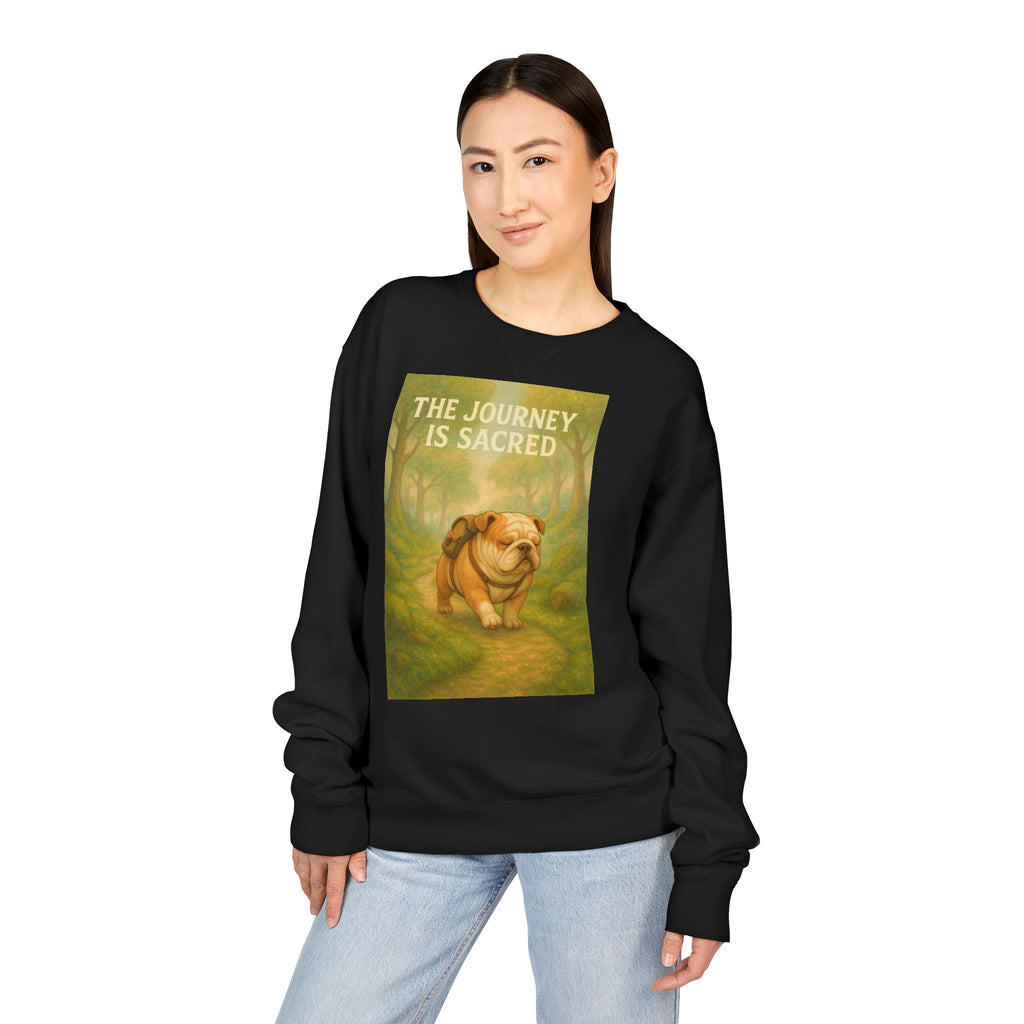 Journey is Sacred English Bulldog Sweatshirt, Unisex ComfortWash Crewneck, Cozy Dog Lover Gift, Nature Theme Apparel, Dog Owner Sweatshirt