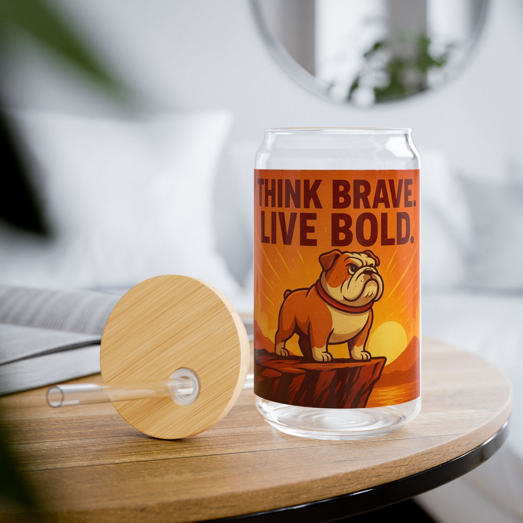 Think Brave Live Bold Bulldog Sipper Glass (16oz)