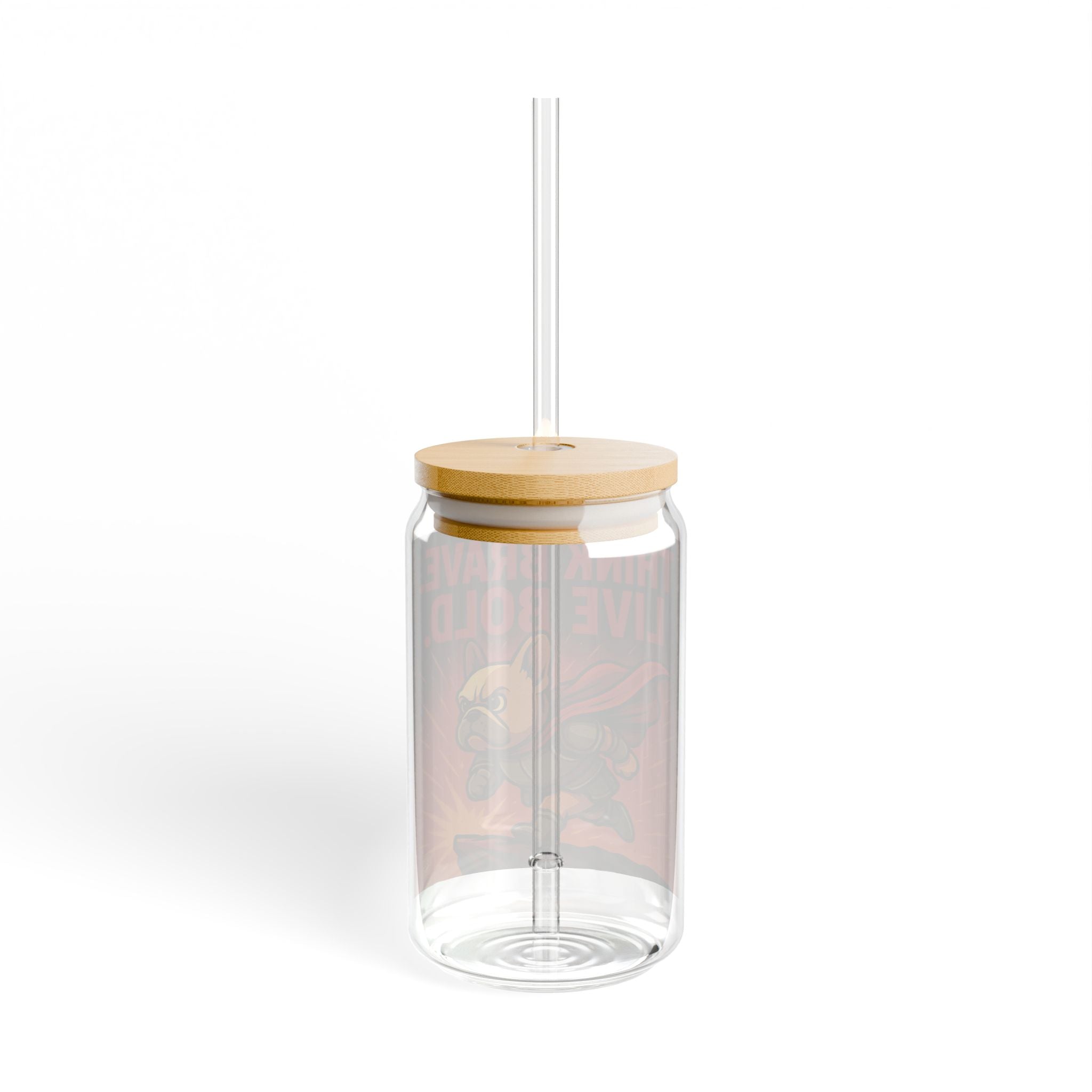 Think Brave Live Bold 16oz Sipper Glass — Superhero French Bulldog Drink Jar