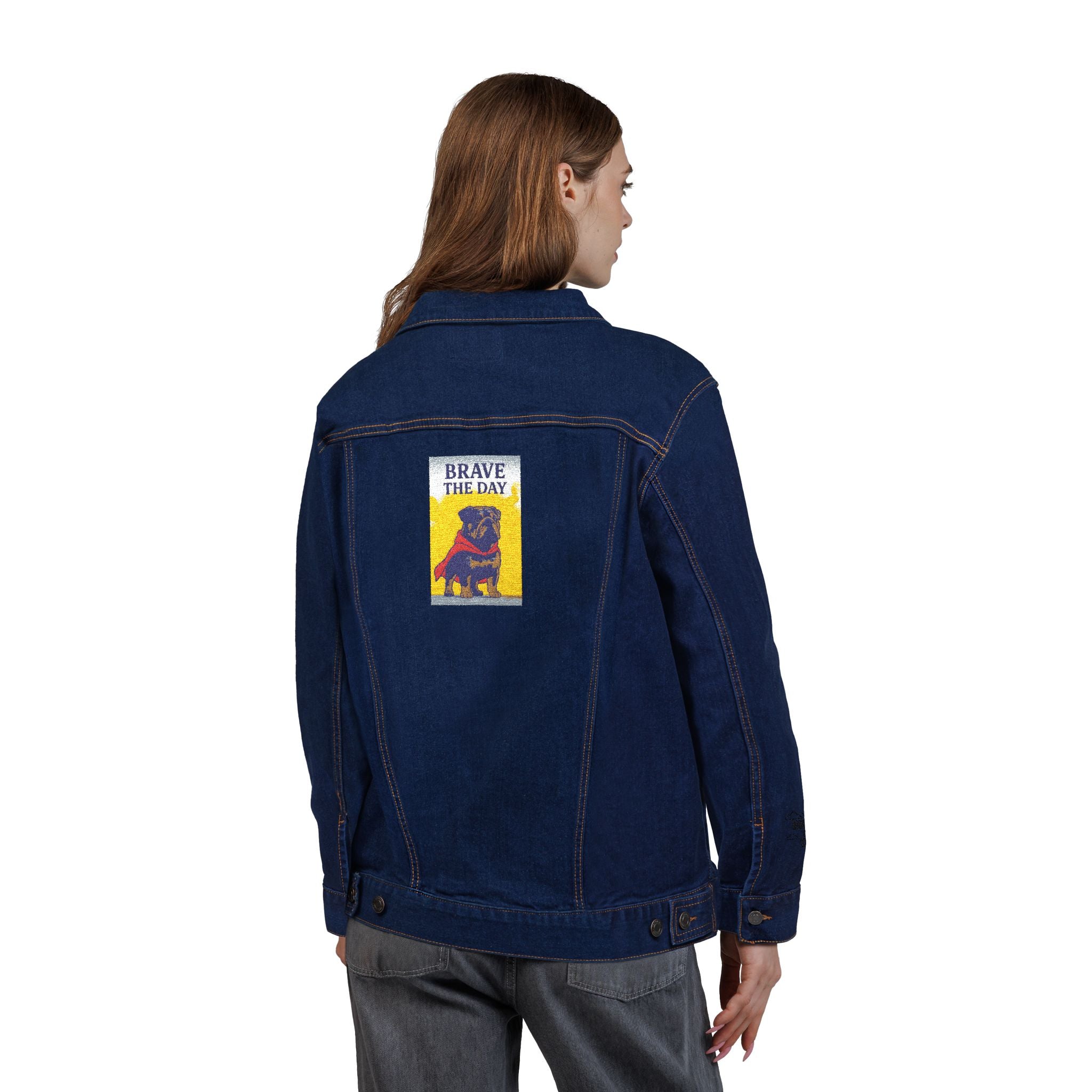 Embroidered Brave The Day Unisex Denim Jacket - Brave & Free Design, Stylish Outerwear, Spring Fashion, Gift for Him/Her, Casual Wear, Jacket with Meaning