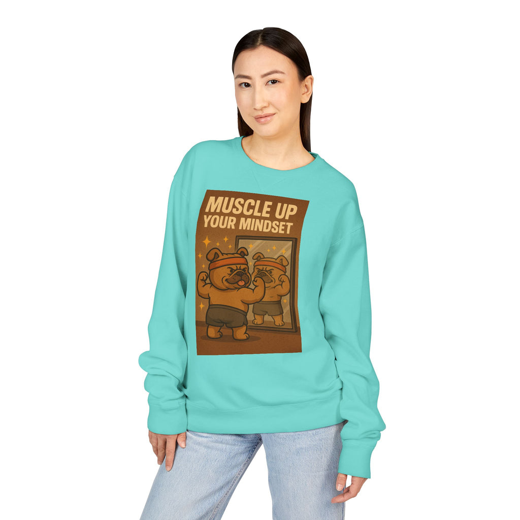 Bulldog Motivational Sweatshirt - Muscle Up Your Mindset, Cozy Fashion, Gift for Fitness Enthusiasts, Casual Wear, Unisex
