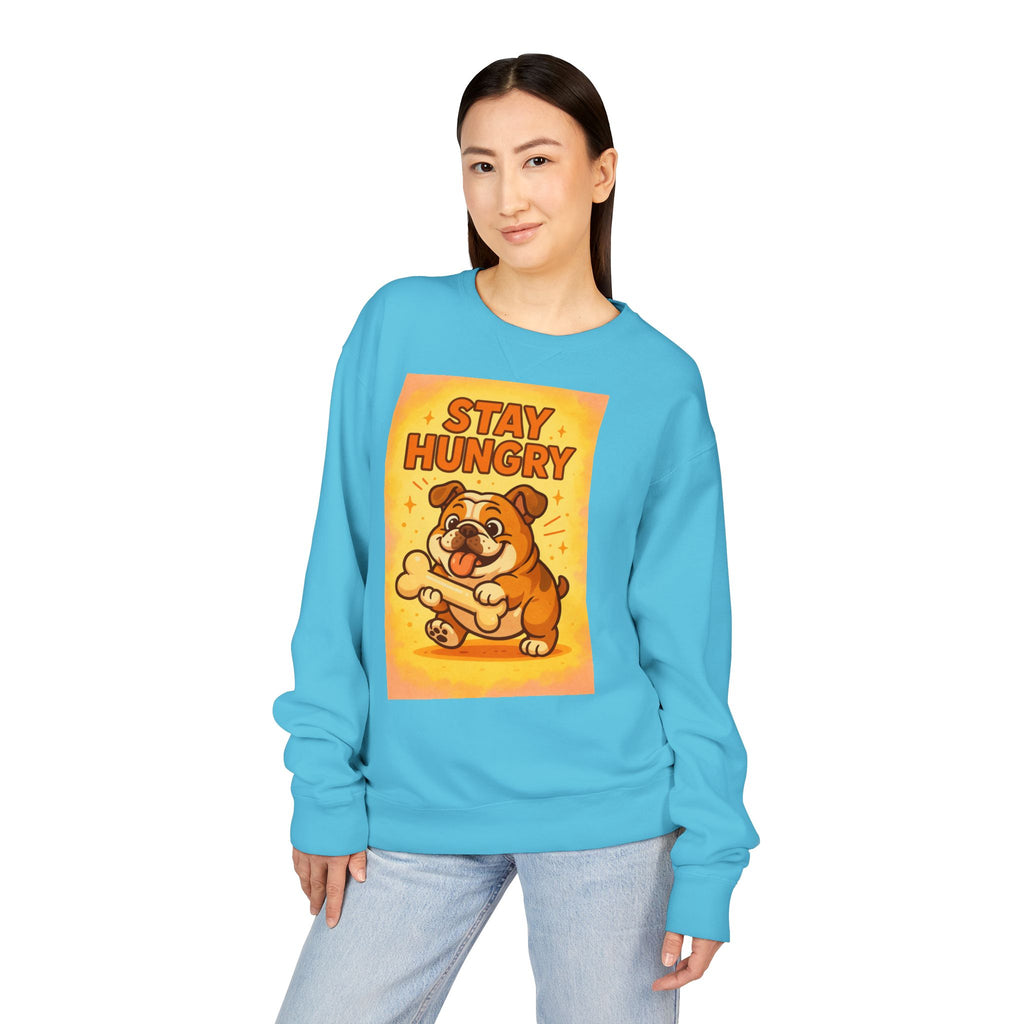 Stay Hungry Bulldog Sweatshirt, Cozy Unisex Crewneck, Dog Lover Gift, Comfy Casual Wear, Fun Pet Sweatshirt, Fall Fashion Sweater