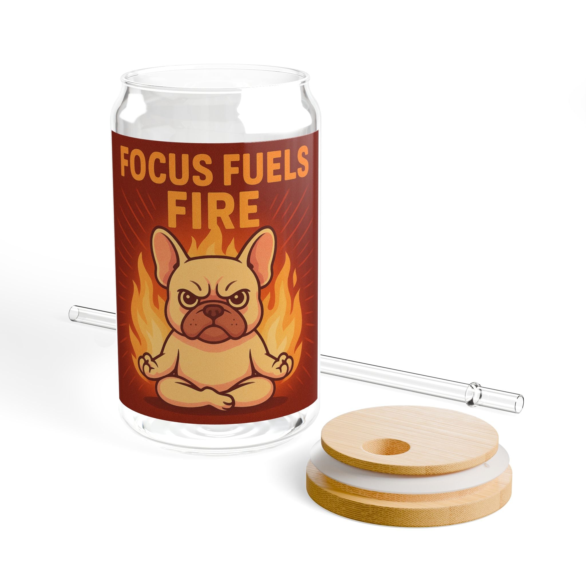Focus Fuels Fire Sipper Glass 16oz Motivational Bulldog Drink Jar