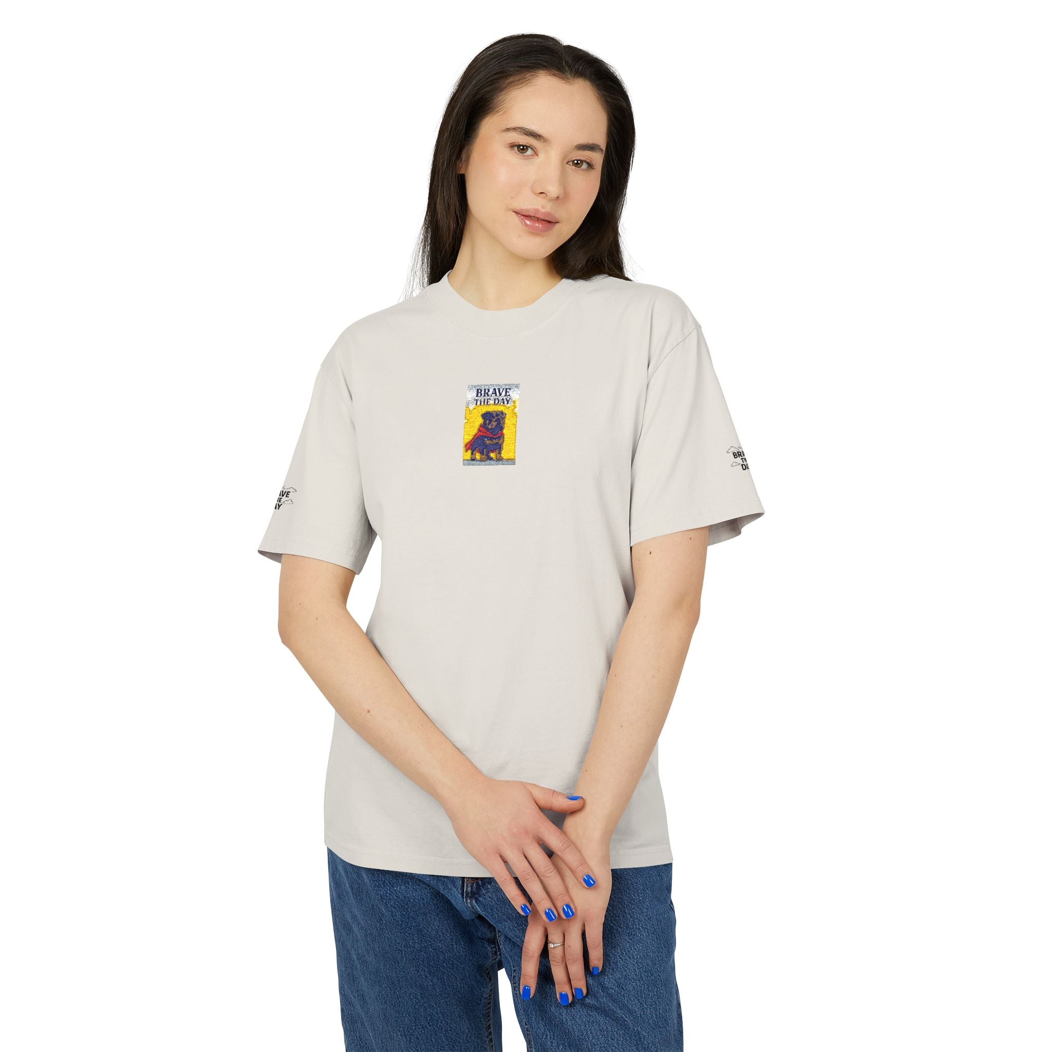 Graphic Brave The Day Tee  Retro Colorblock Illustration Tee