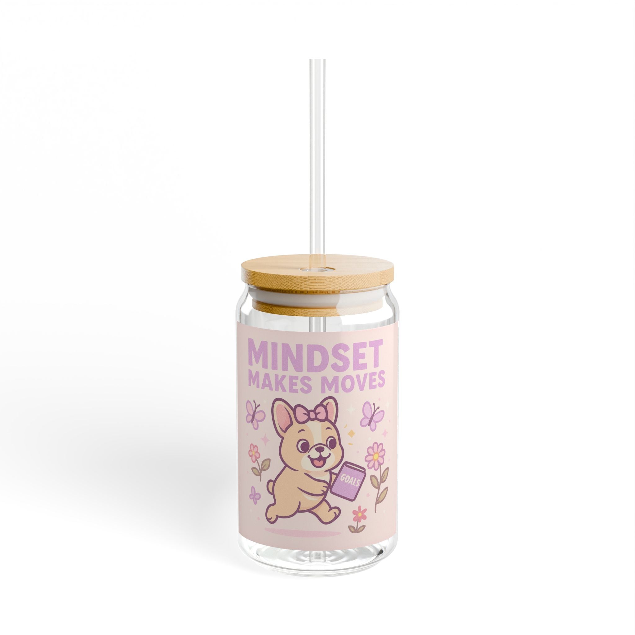 Mindset Makes Moves Glass Sipper  16oz Cute Motivational Drink Jar